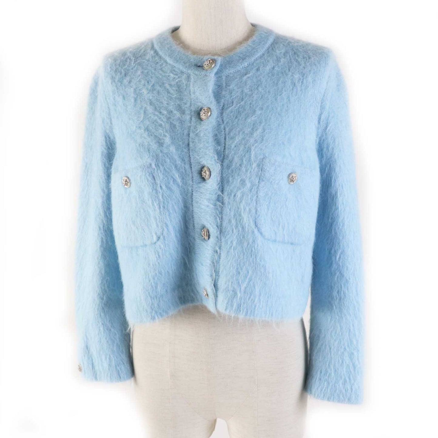 CHANEL cardigan P62193 19B Main: 58% cashmere, 28% alpaca, 14% polyamide Light blue Women 36