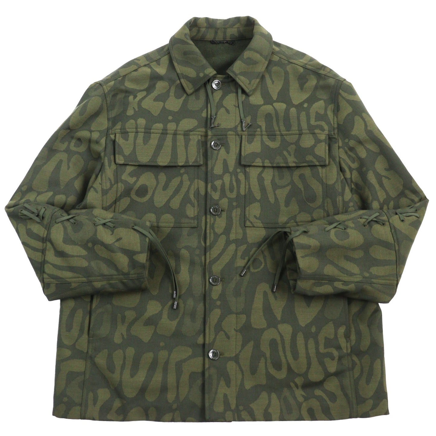 LOUIS VUITTON Long sleeve shirt HOB02E Outer: 90% wool, Outer: 10% nylon, Lining: 100% cotton khaki Jacket camouflage overshirt LV Laced Wool Overshirt mens 50
