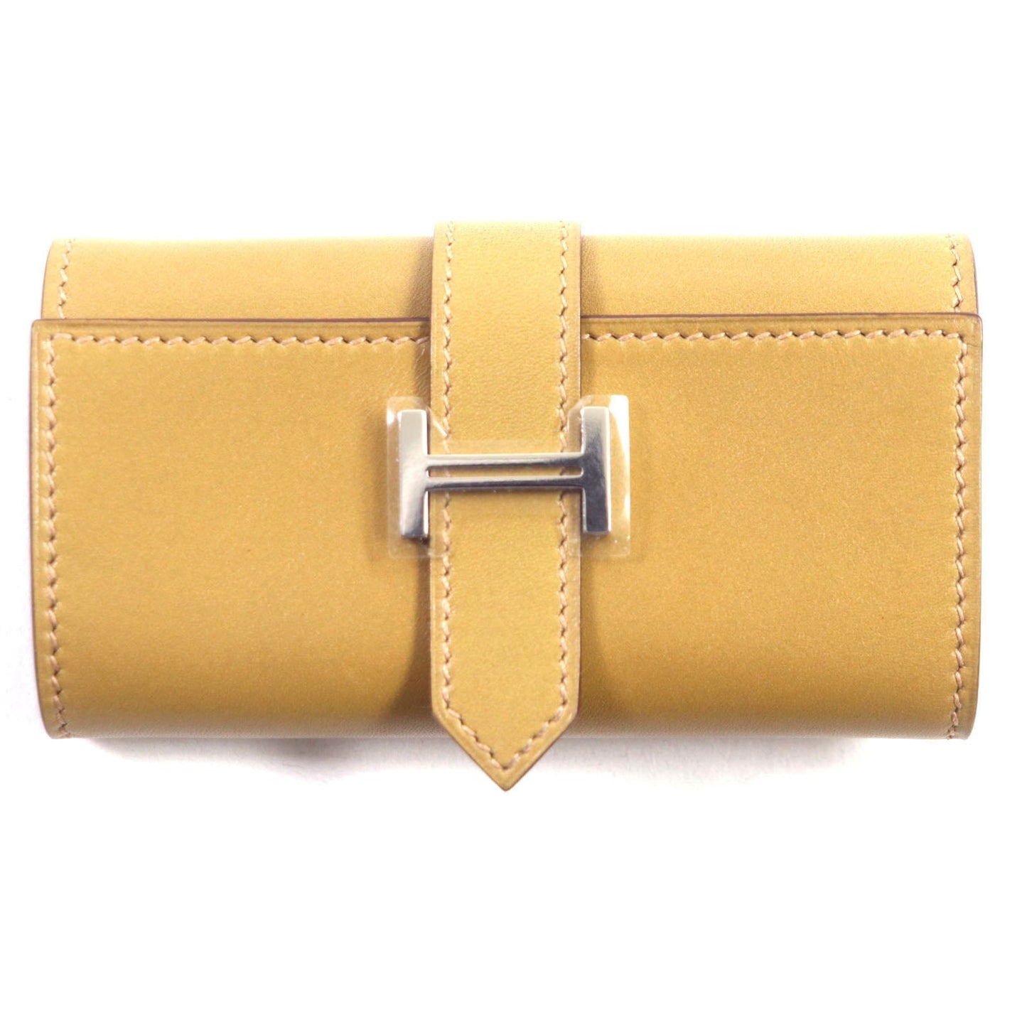 HERMES Key case Key holder  Box scarf Yellow beige Bean