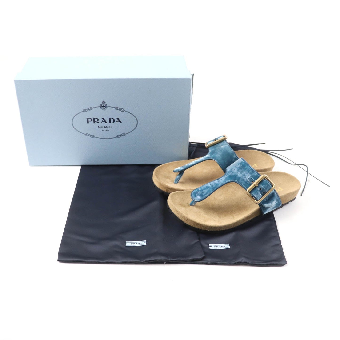 PRADA Sandals 1Y392I Velour, Polyurethane blue Thong sandals Women 36 1/2
