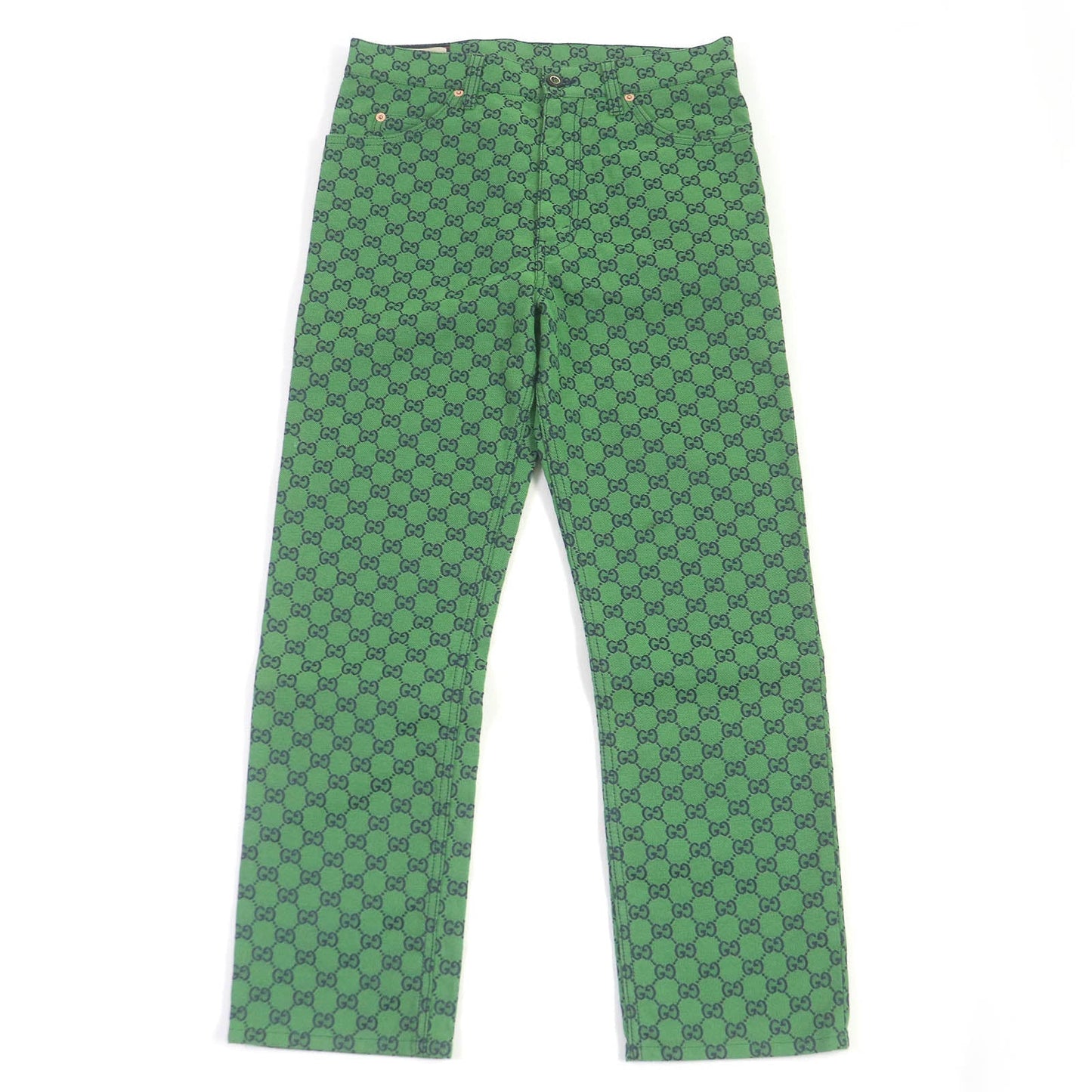 GUCCI Denim pants 623953 Main: 71% cotton, Main: 29% polyurethane, Part: Cowhide green mens 30