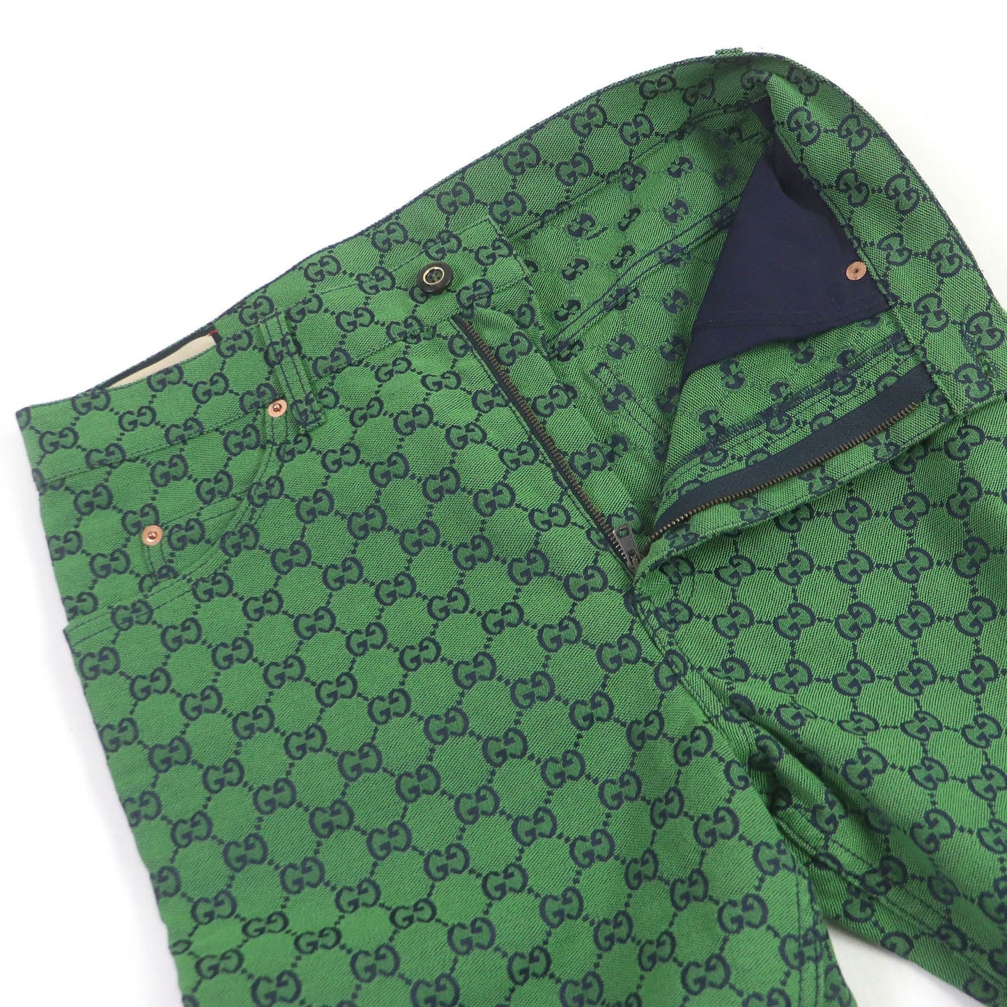 GUCCI Denim pants 623953 Main: 71% cotton, Main: 29% polyurethane, Part: Cowhide green mens 30