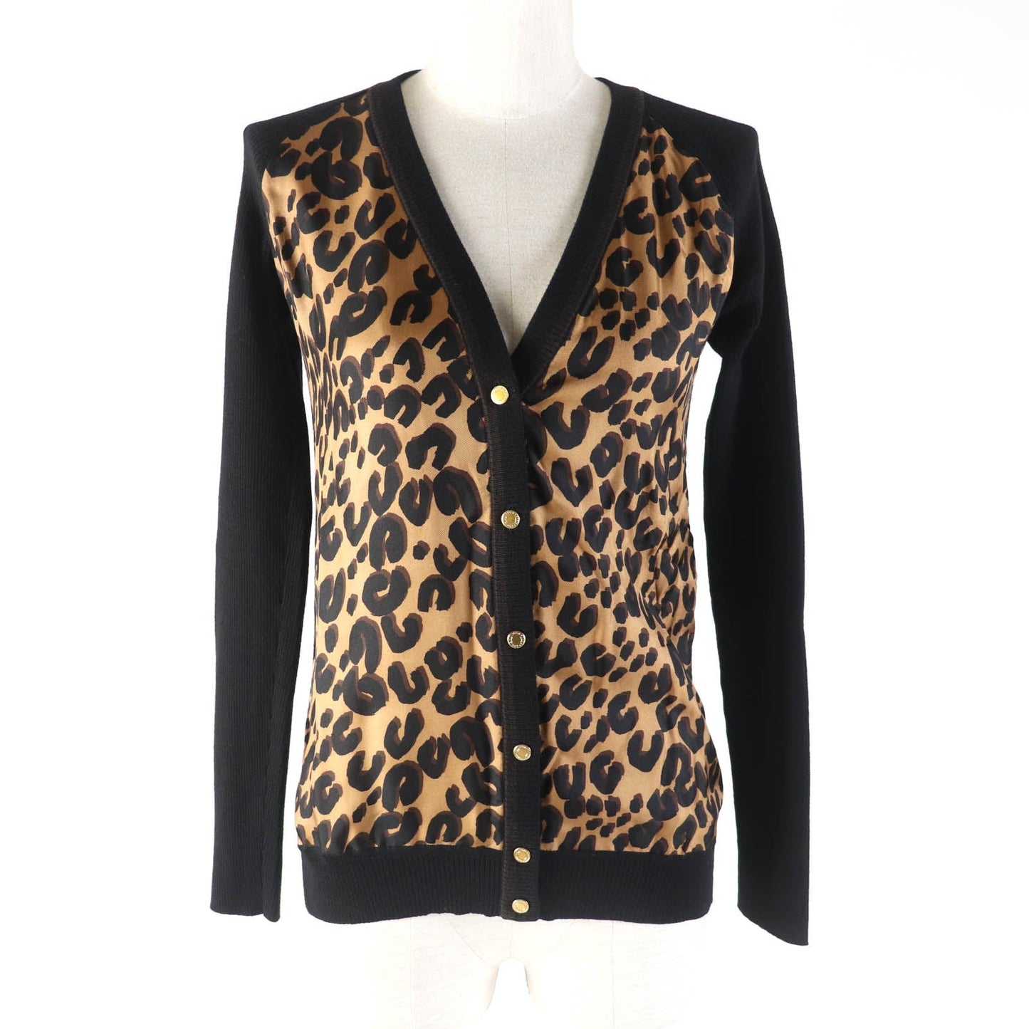 LOUIS VUITTON cardigan Main: 70% wool, Main: 30% silk Black brown Women XS