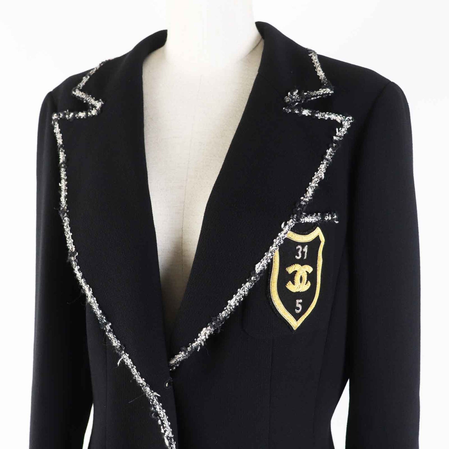 Chanel Wool COCO Mark Emblem Jacket Black Classic Flap Tote