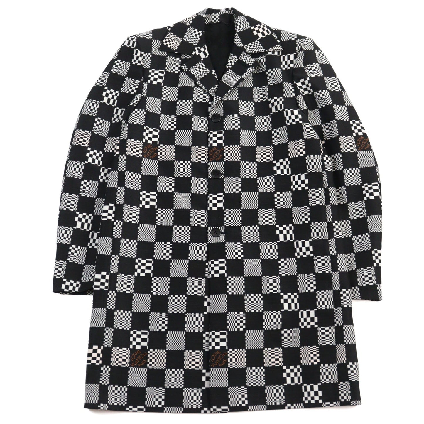 LOUIS VUITTON Chester coat HKC71W Outer: 68% wool, Outer: 32% polyester, Lining: 30% cupra, Lining: 27% acetate, Lining: 24% rayon Black White mens 50