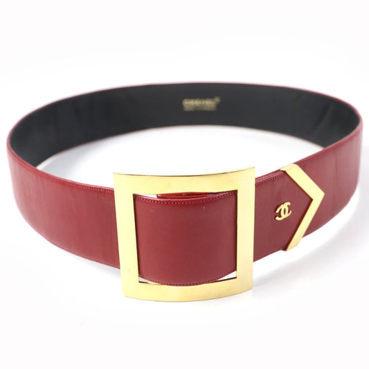 CHANEL Leather Belt Red Gold Women Classic Flap Tote