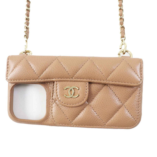 Chanel iPhone 14 Pro Caviar Skin Case with Chain Classic Flap Tote