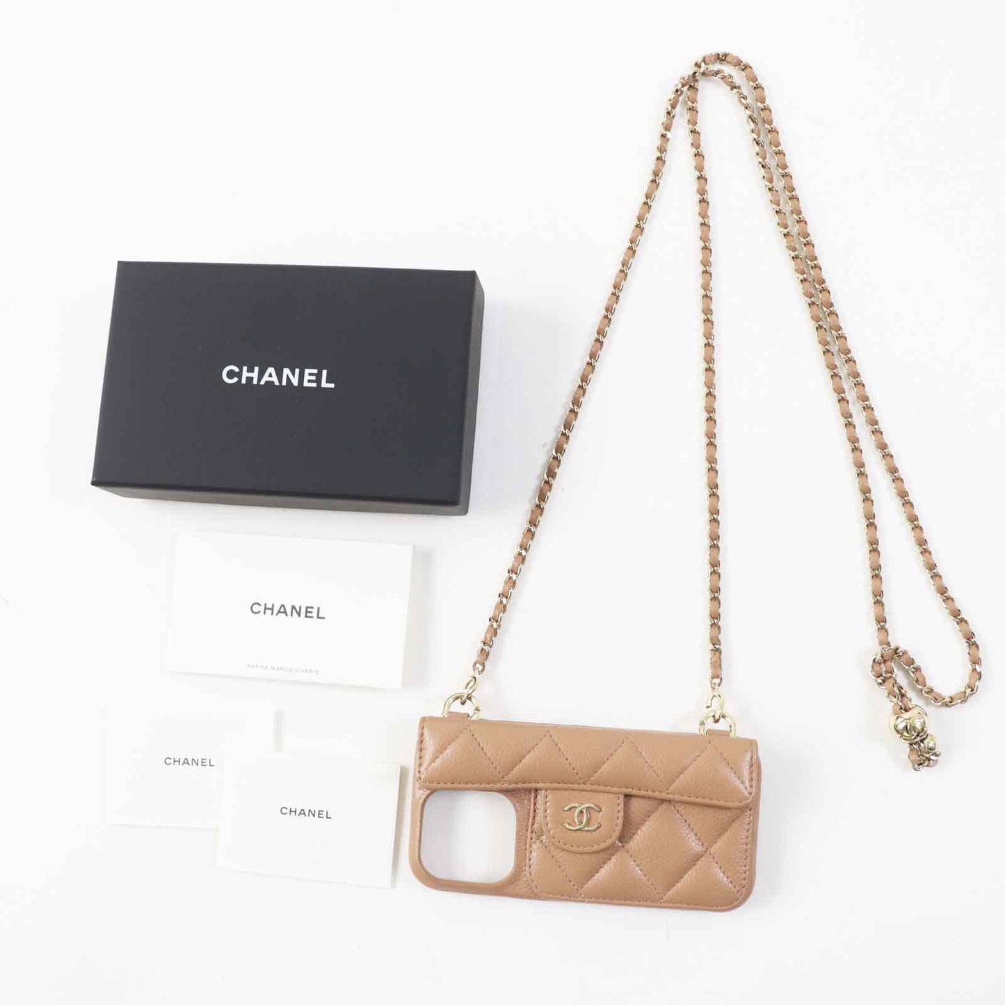 CHANEL iPhone case AP3553 Caviar skin Brown beige Women