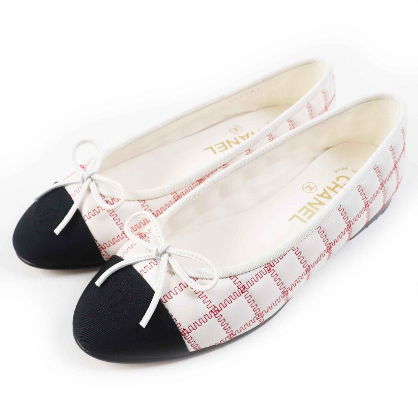 CHANEL Ballet shoes 24P G45591 Main: Lambskin Black white red ballerina Women 36