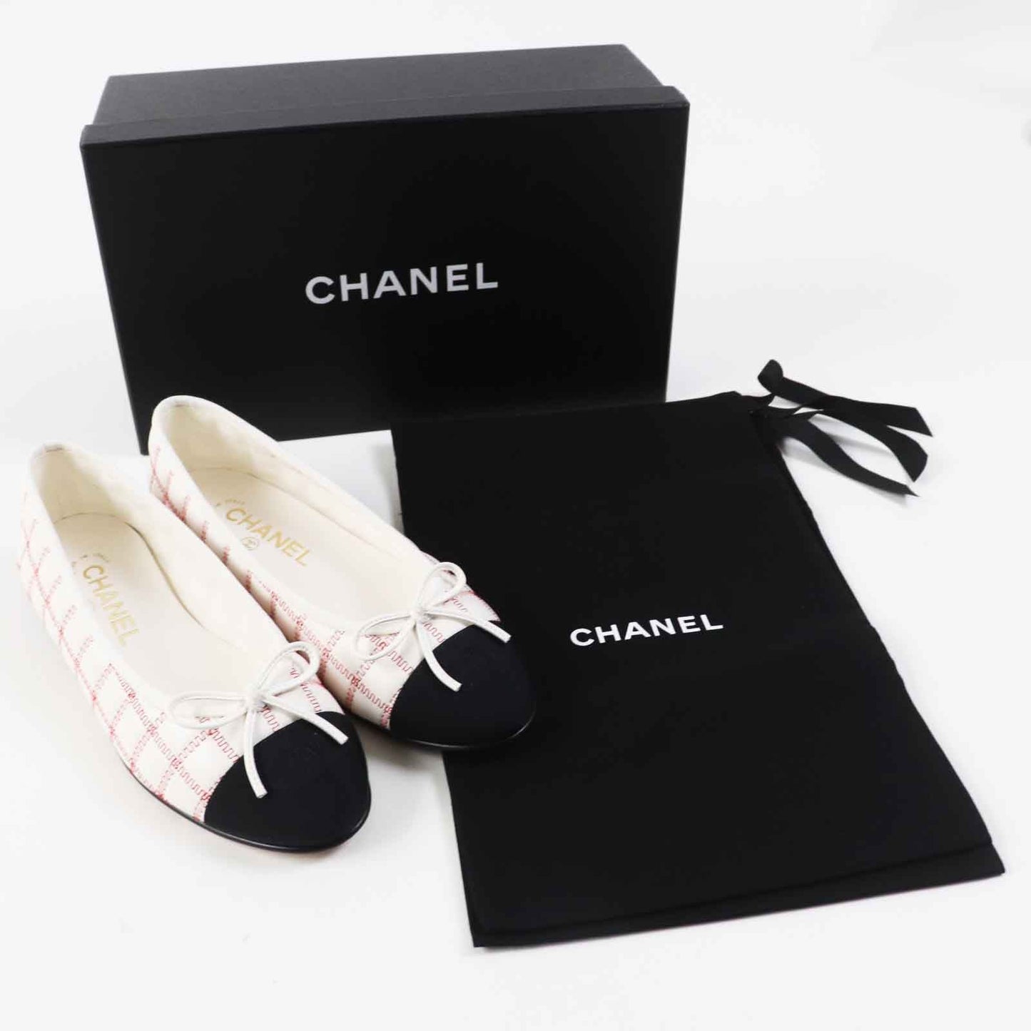 CHANEL Ballet shoes 24P G45591 Main: Lambskin Black white red ballerina Women 36