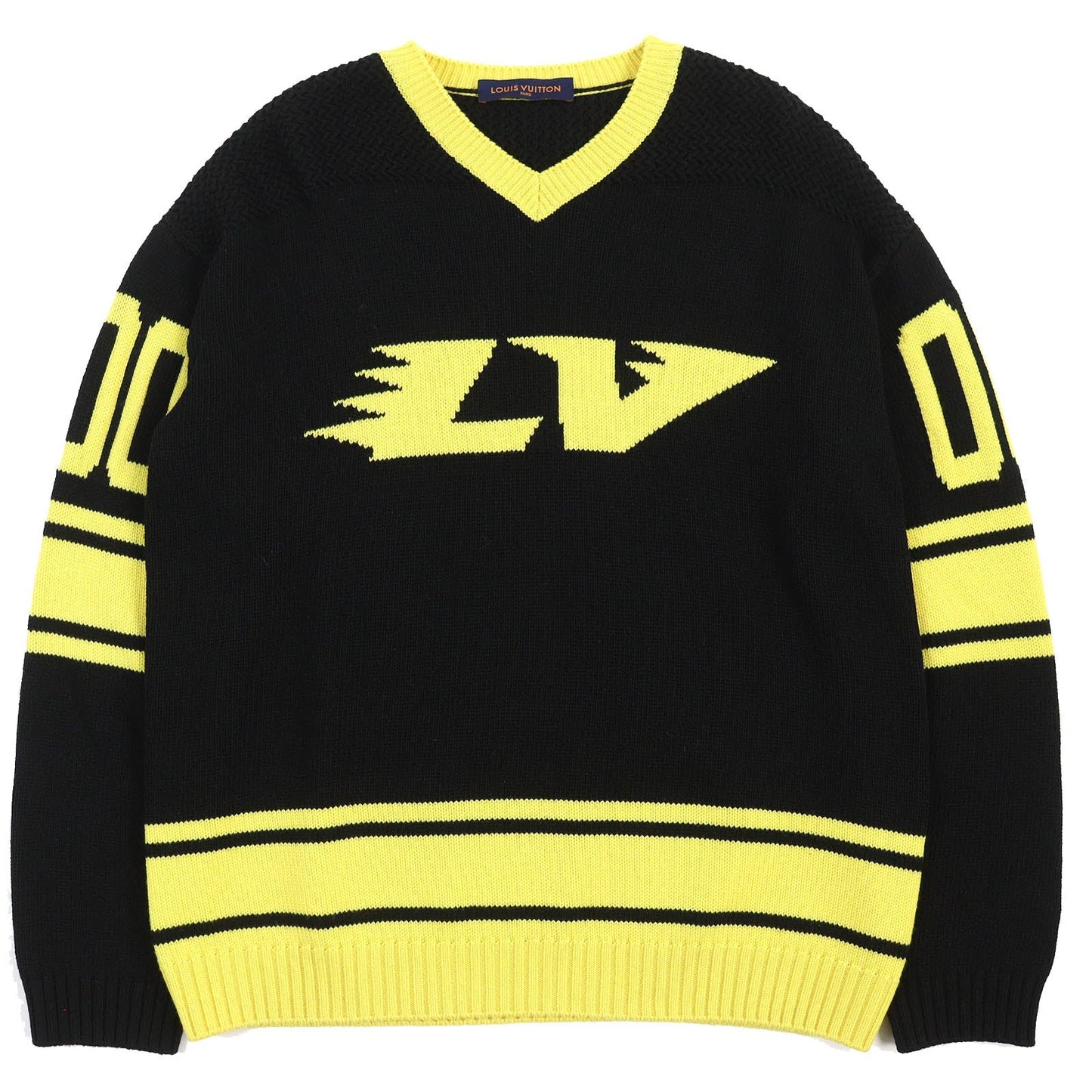 LOUIS VUITTON knit Main: 68% wool, 18% rayon, 9% nylon, 5% cashmere Black yellow Amen Break LV Intarsia Football mens XL