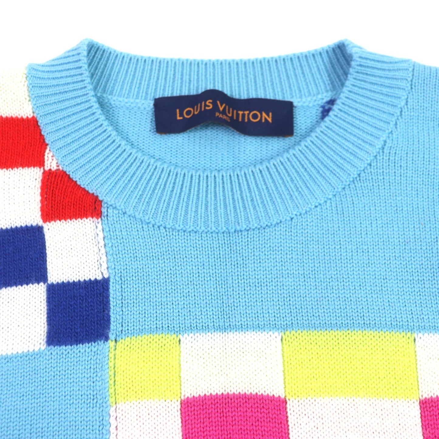 LOUIS VUITTON sweater 1A8P48 Main: 100% wool light blue multi Distorted Giant Damier mens S