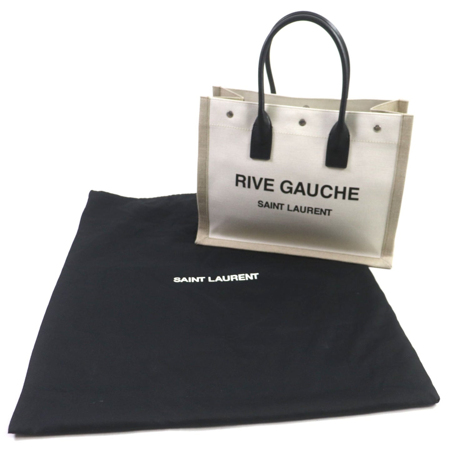 SAINT LAURENT PARIS Tote Bag 617481 Main: Canvas, Part: Leather Beige black RIVE GRIVE GAUHE mens