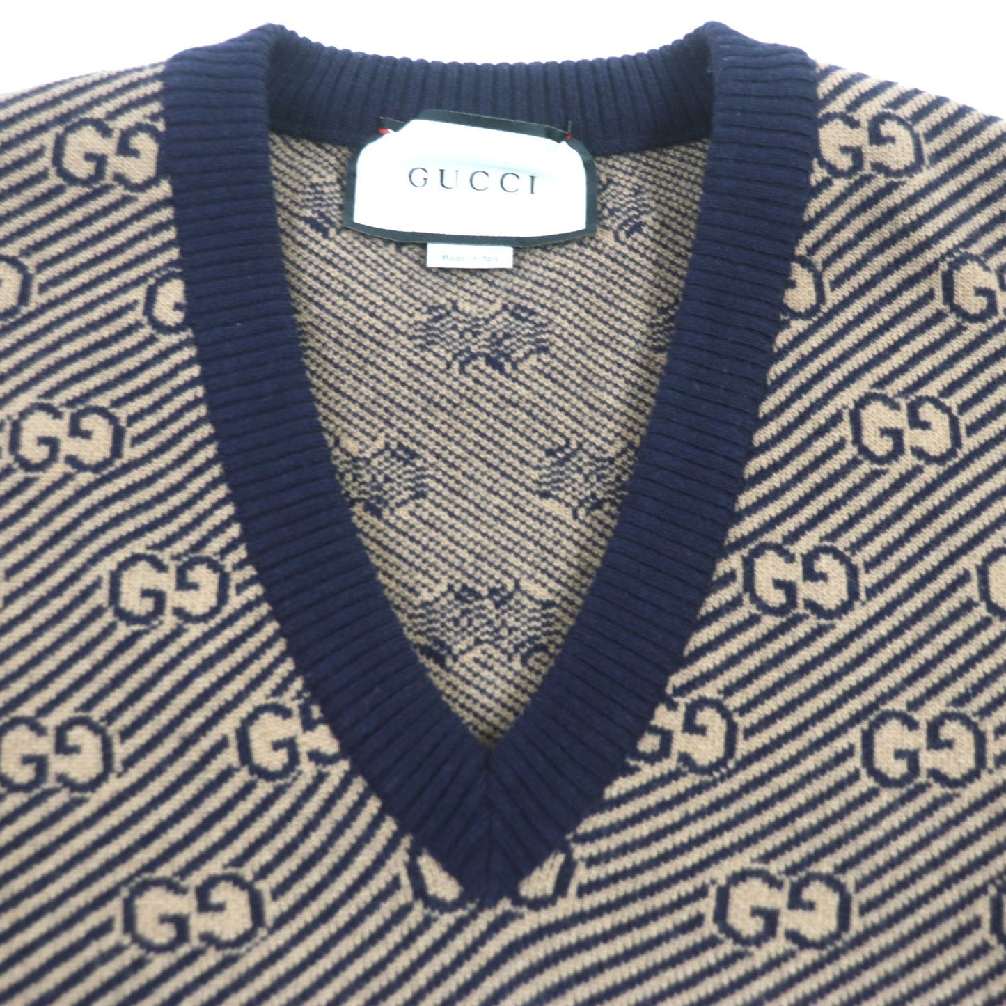 GUCCI sweater 626643 Main: 90% wool, Main: 10% cashmere, Part: 86% wool, Part: 13% nylon, Part: 1% polyurethane Brown navy mens XS