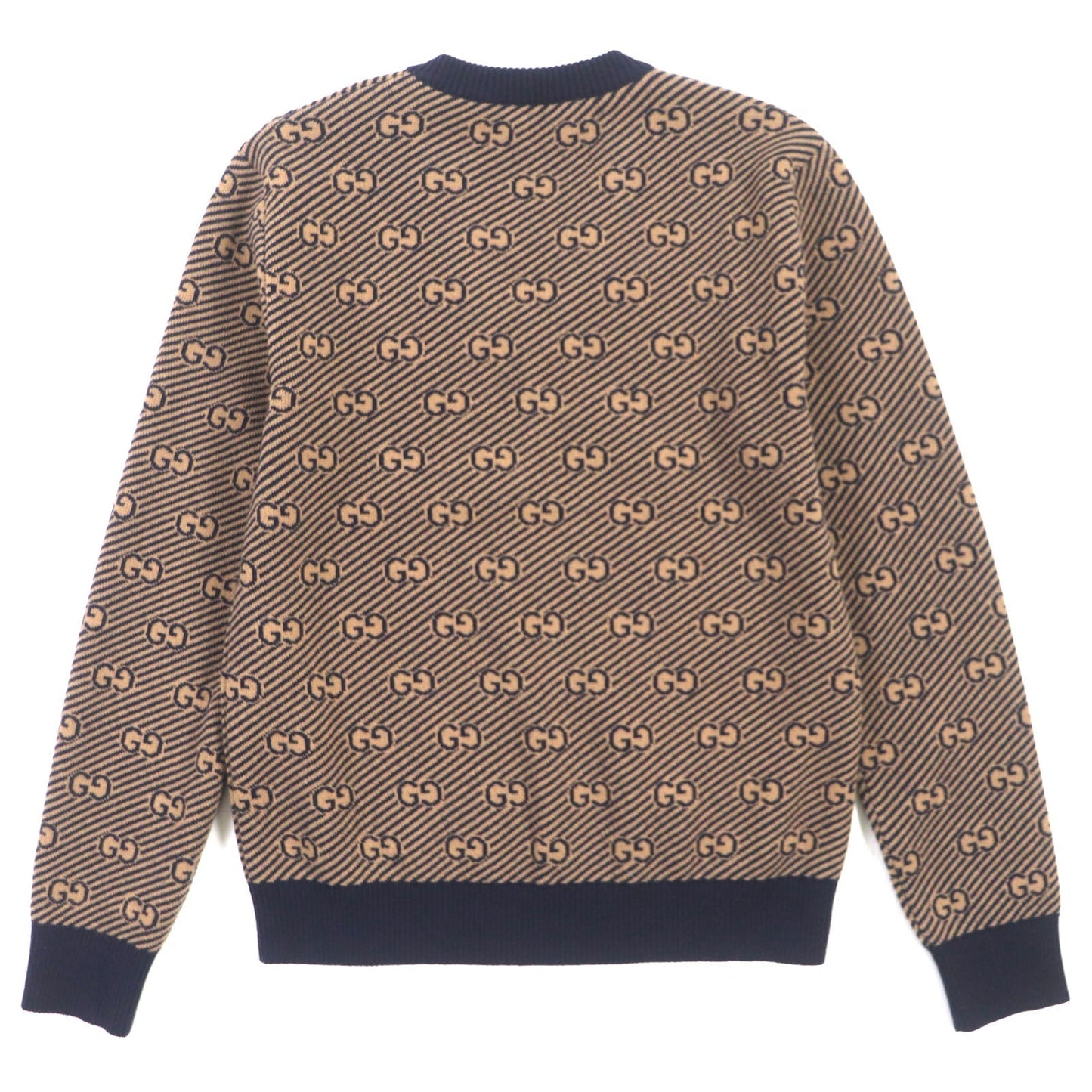 GUCCI sweater 626643 Main: 90% wool, Main: 10% cashmere, Part: 86% wool, Part: 13% nylon, Part: 1% polyurethane Brown navy mens XS