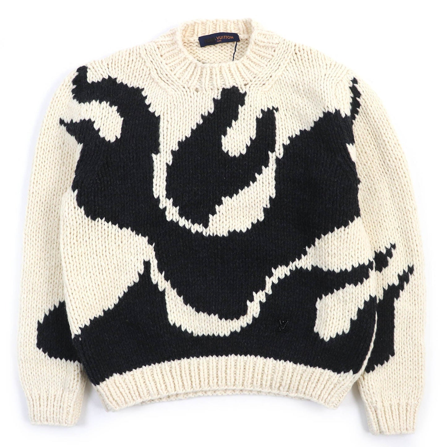 LOUIS VUITTON knit Main: 100% wool Ivory black LV Flame Intarsia mens L
