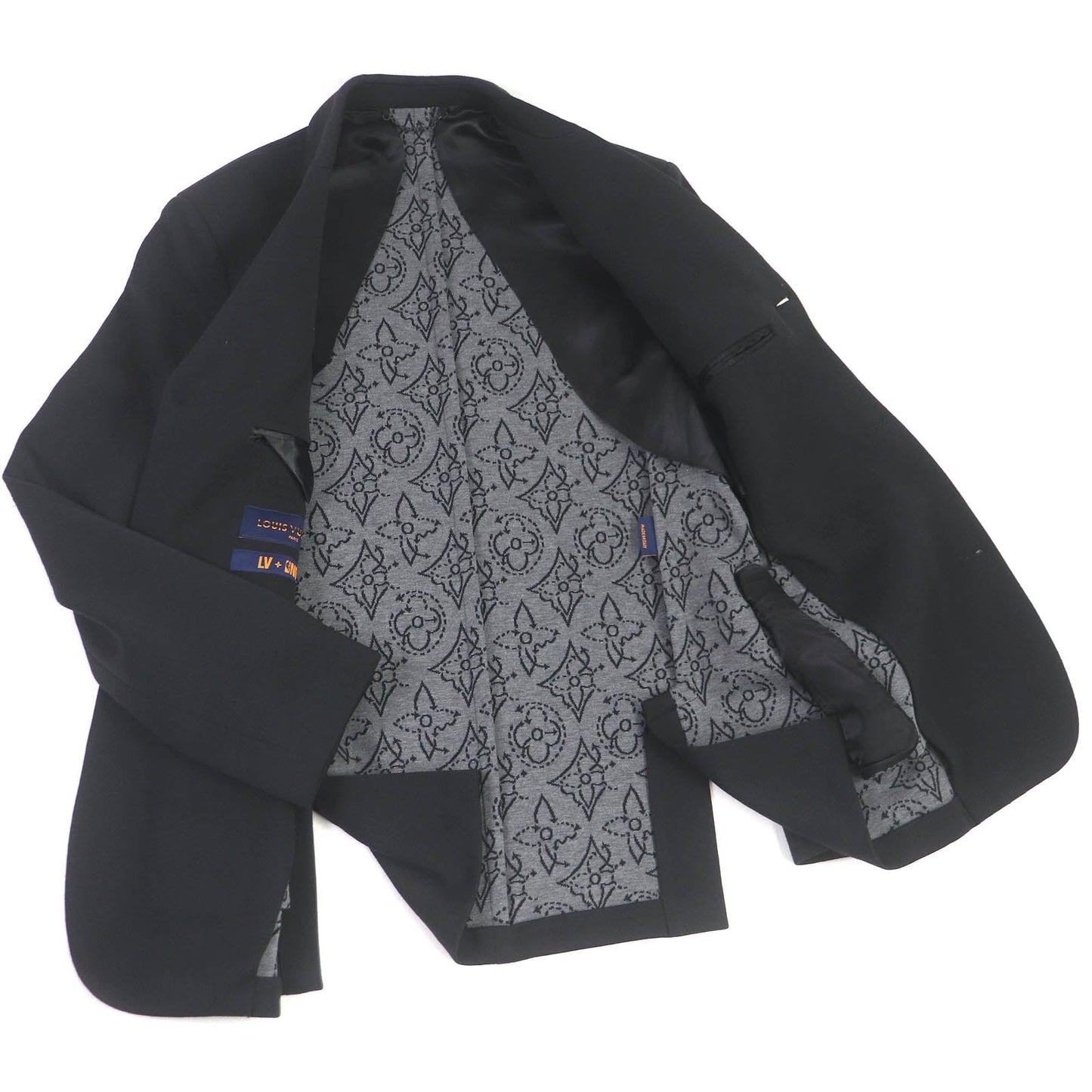 LOUIS VUITTON suit Outer: 59% wool, Outer: 37% cotton, Outer: 4% nylon, Lining: 74% cupra, Lining: 26% cotton black mens 46|36