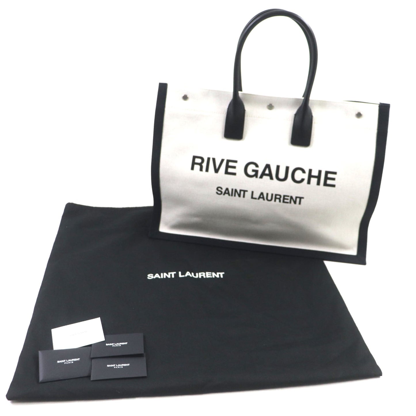 SAINT LAURENT PARIS Tote Bag 509415 Main: Canvas, Main: Leather Beige black Rive Gauche mens