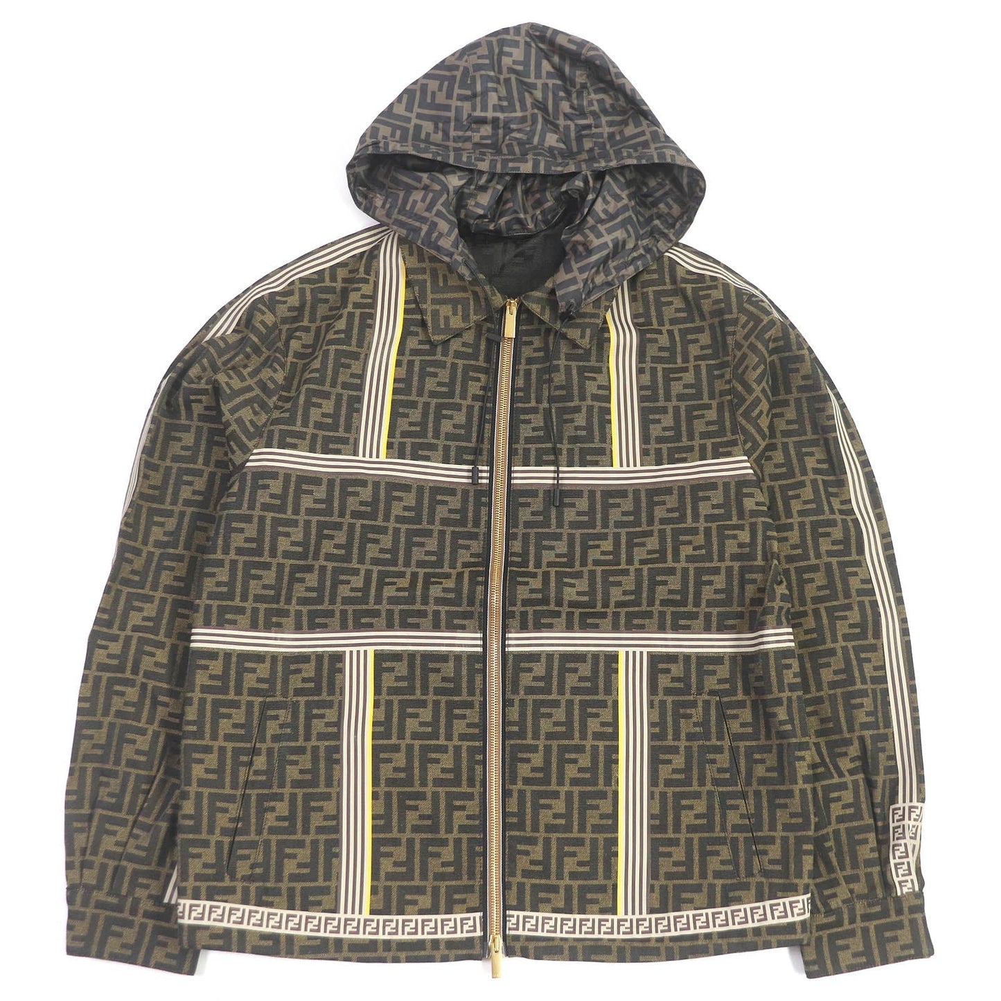 FENDI Mountain Hoodie FW0956 Outer material: 62% polyester, Outer material: 33% cotton, Outer material: 5% acrylic, Lining: 100% polyester, Part: 100% polyurethane Brown mens 44