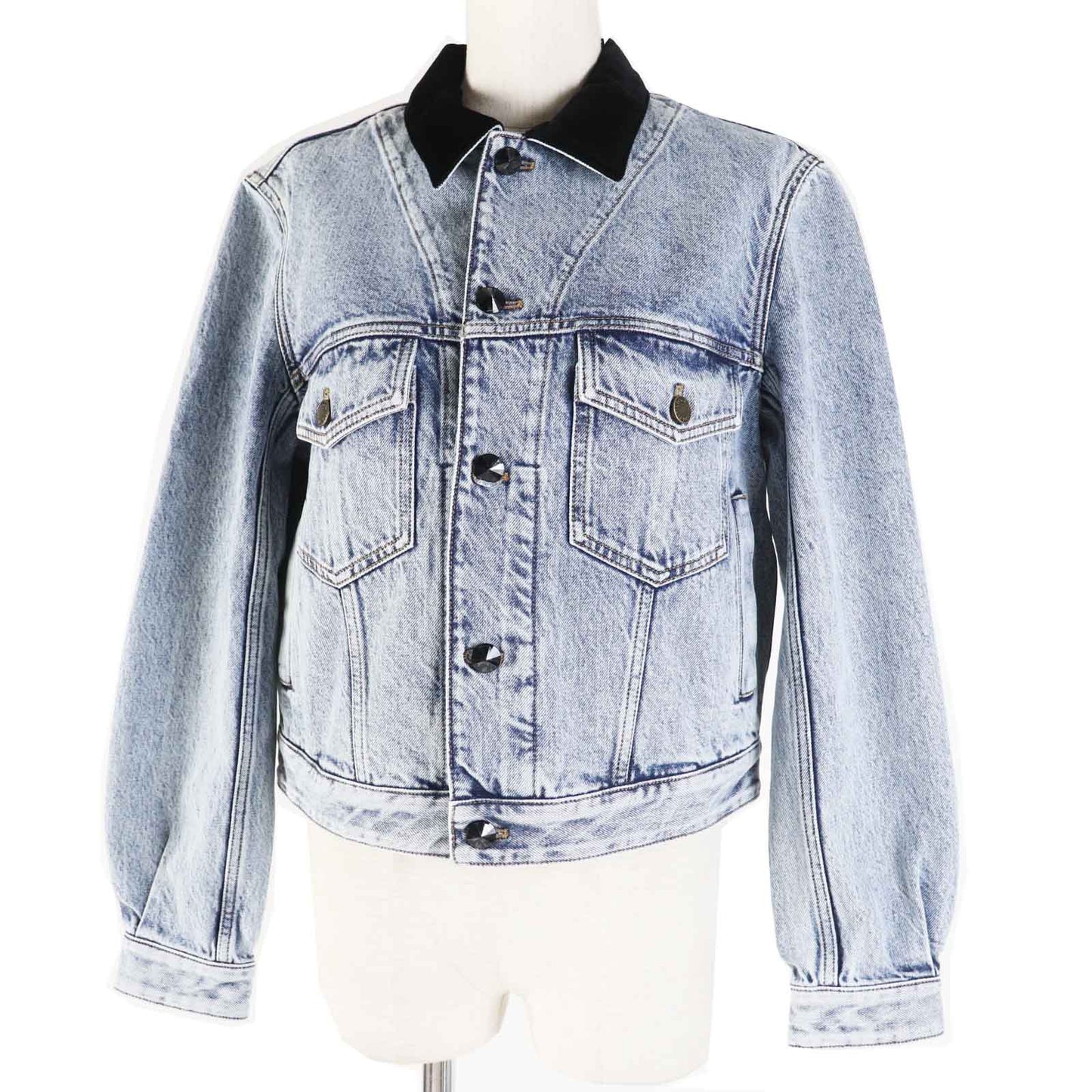 LOUIS VUITTON Denim Jacket 1AFEPI Outer: 100% cotton, Lining: 65% polyester, Lining: 35% cotton blue velvet accent denim jacket Women 36