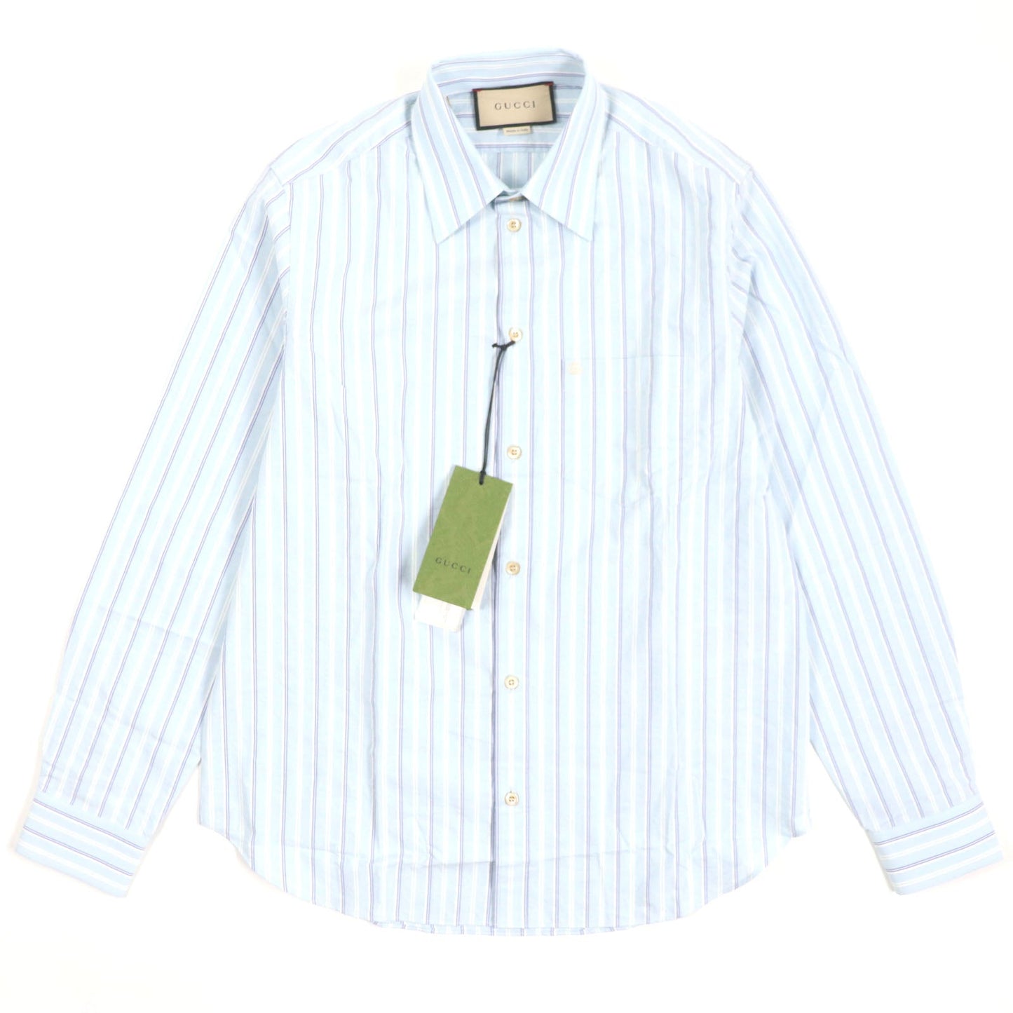 GUCCI Long sleeve shirt 703396 Main: 100% cotton, Part: 100% polyester Light blue stripe mens 38|15
