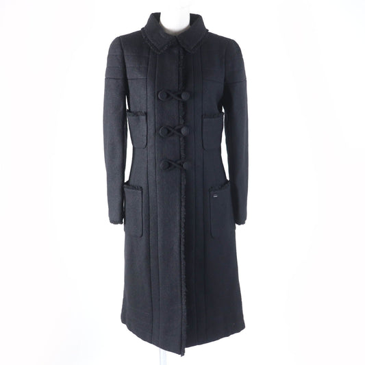 Chanel Wool Silk Logo Coat Black 36 Classic Flap Tote