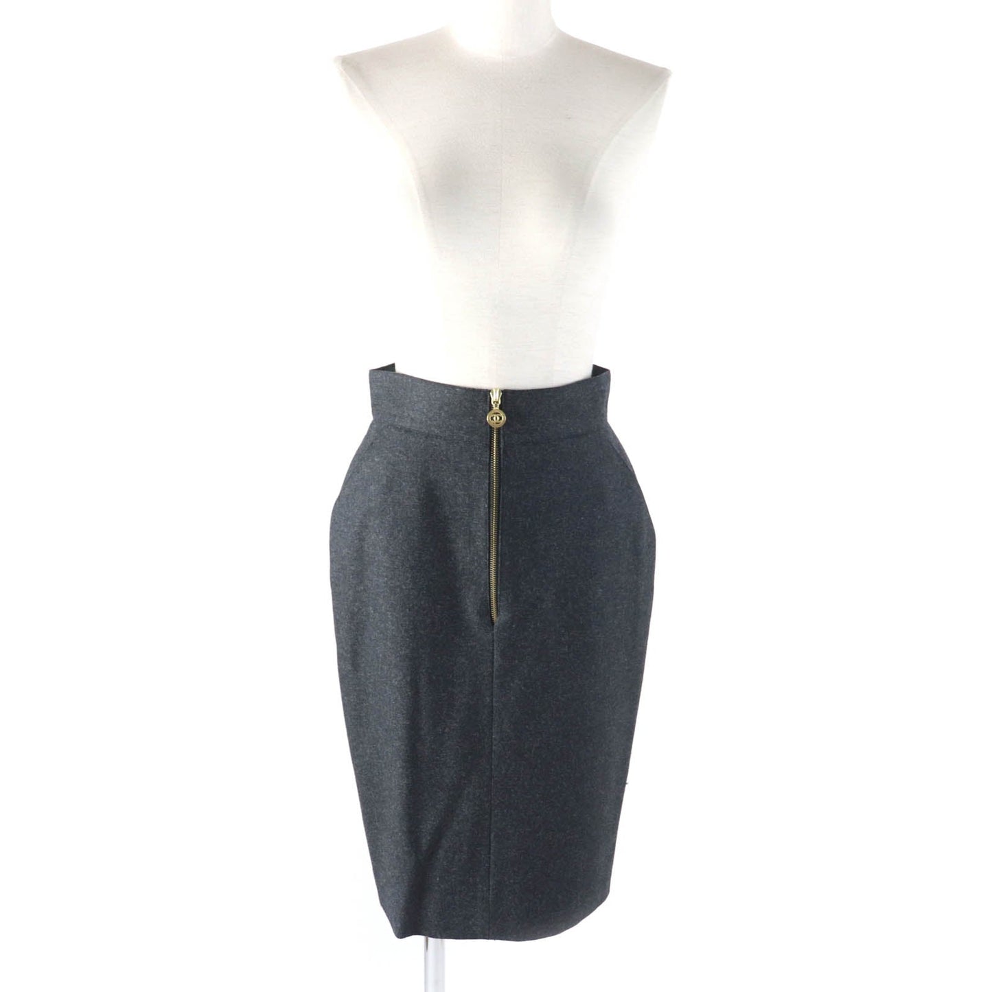 CHANEL Tight Skirt 60PA19229 Outer: 100% wool, Lining: 100% silk Charcoal gray Women 38
