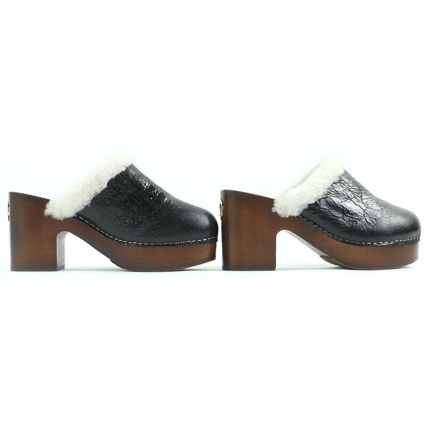 CHANEL Sandals G35368 Main: Sheepskin, Part: Wood Black white brown Women 36