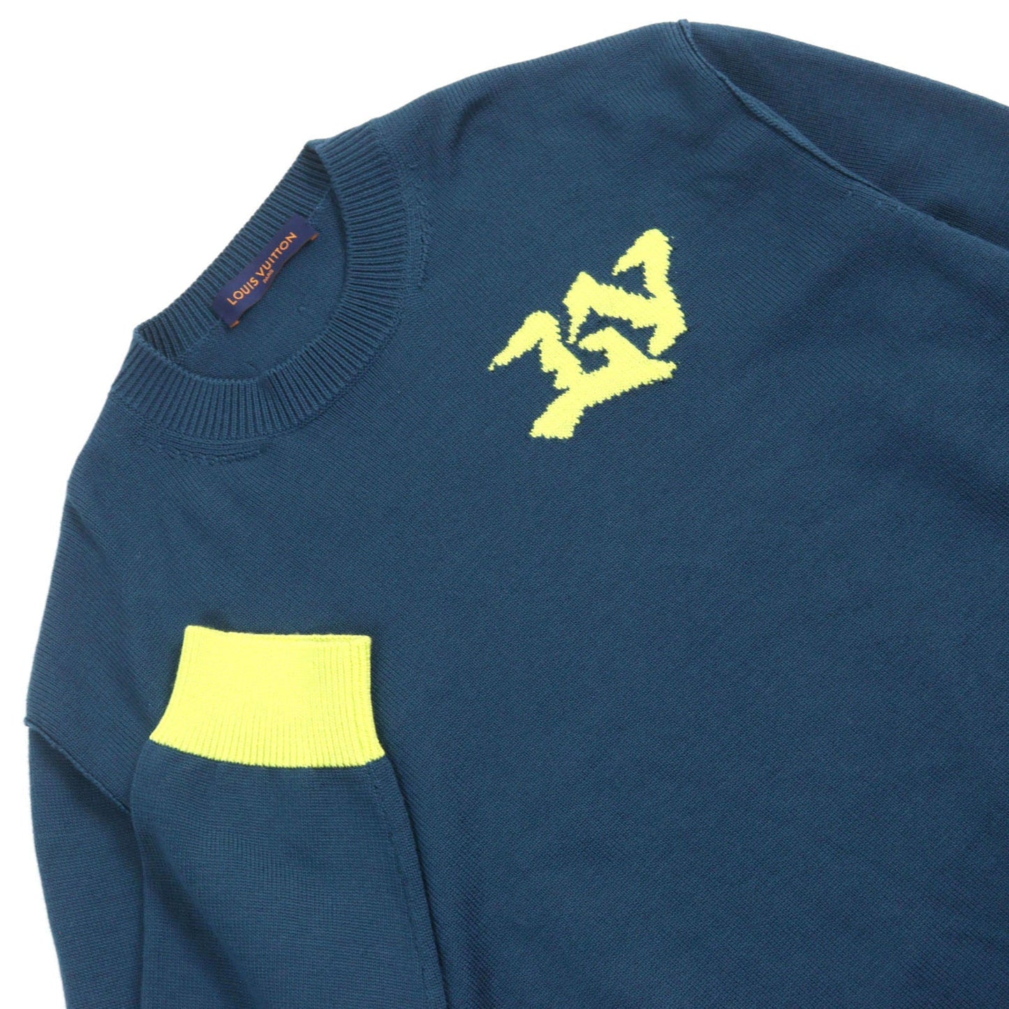 LOUIS VUITTON knit HNN02W Main: 100% wool Blue yellow mens XL