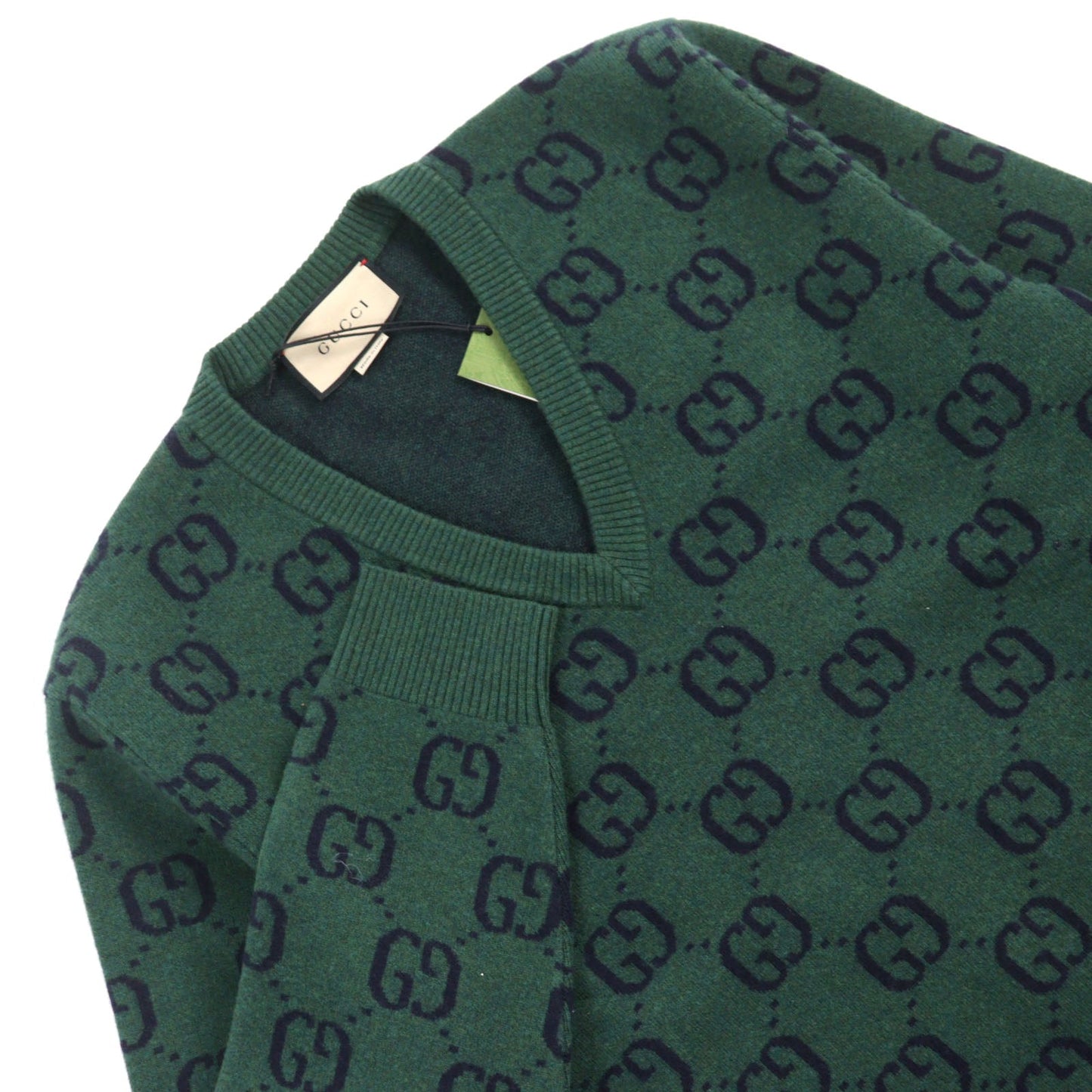 GUCCI knit 678942 Main: 100% wool, part: 94% wool, part: 5% nylon, part: 1% polyurethane Green type All-over pattern mens M