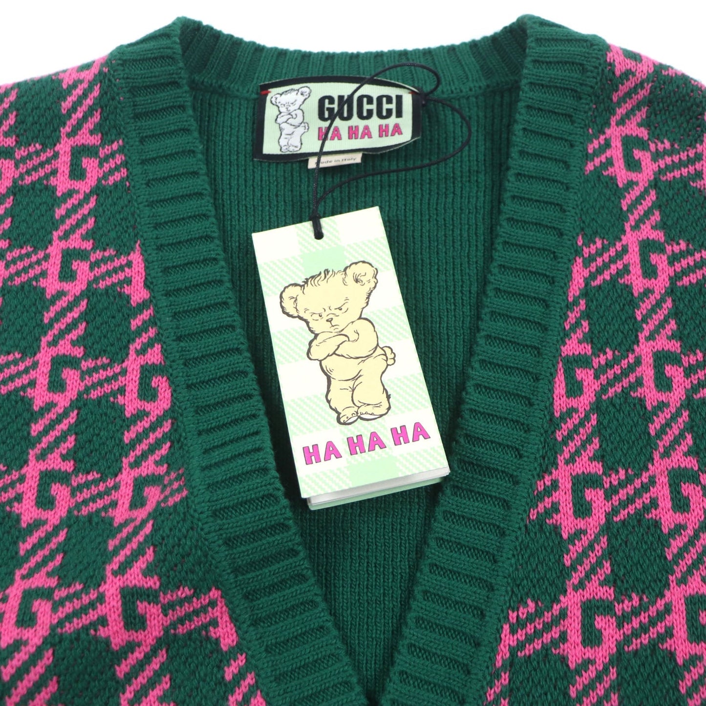 GUCCI Vest 711573 Main: 71% wool, Main: 29% cotton, Outer: 100% wool Green pink HA HA HA mens M