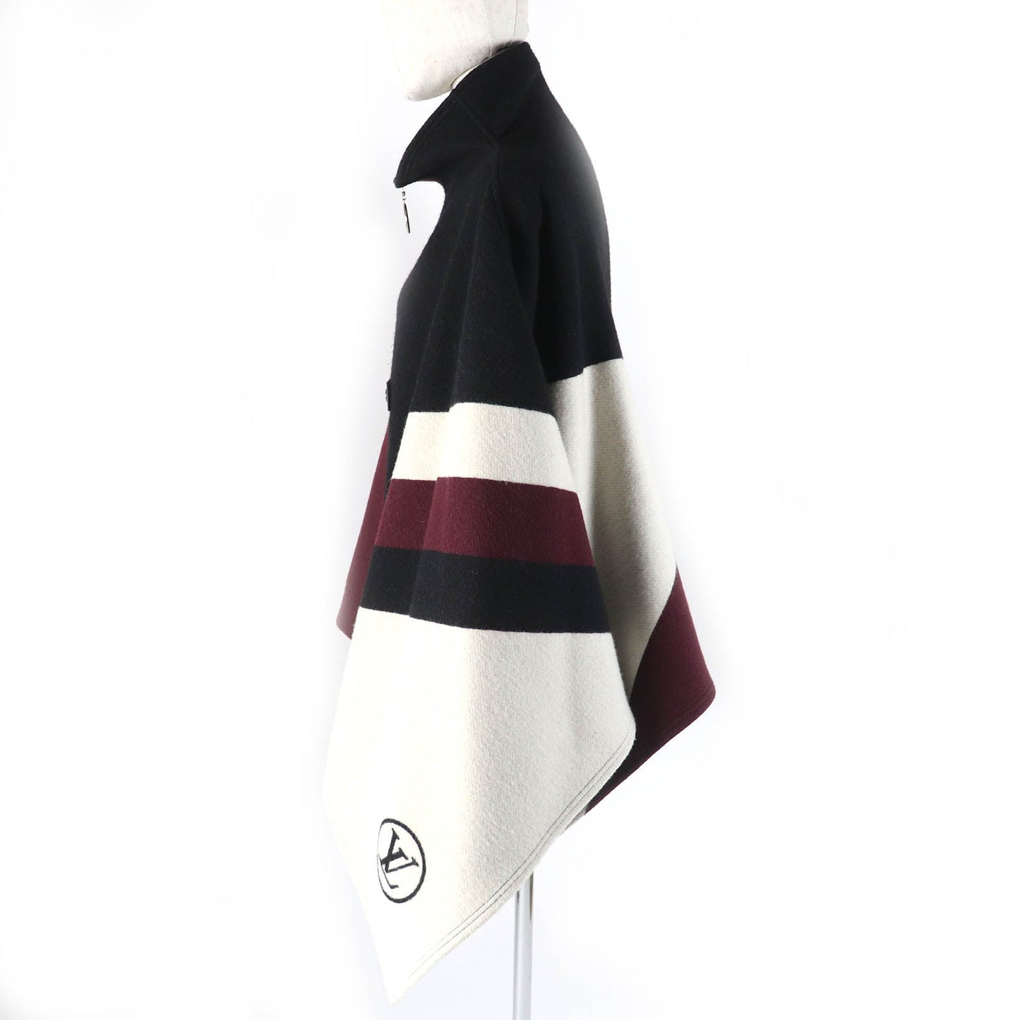 LOUIS VUITTON poncho Main: 97% wool, Main: 3% silk, Leather part: sheepskin Black Light Beige Bordeaux Women 34