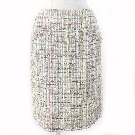Chanel Tweed Skirt Silk Blend Beige Multicolor 36 Classic Flap Tote