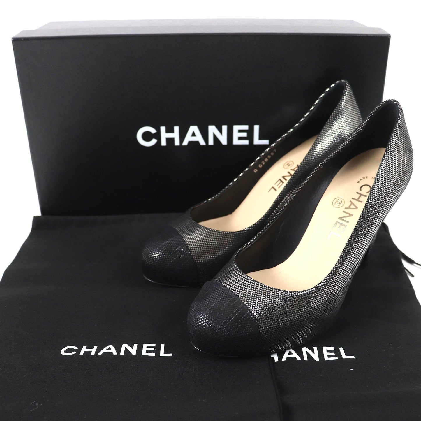 CHANEL pumps G28557 Main: Leather Silver Black type Women 35.5