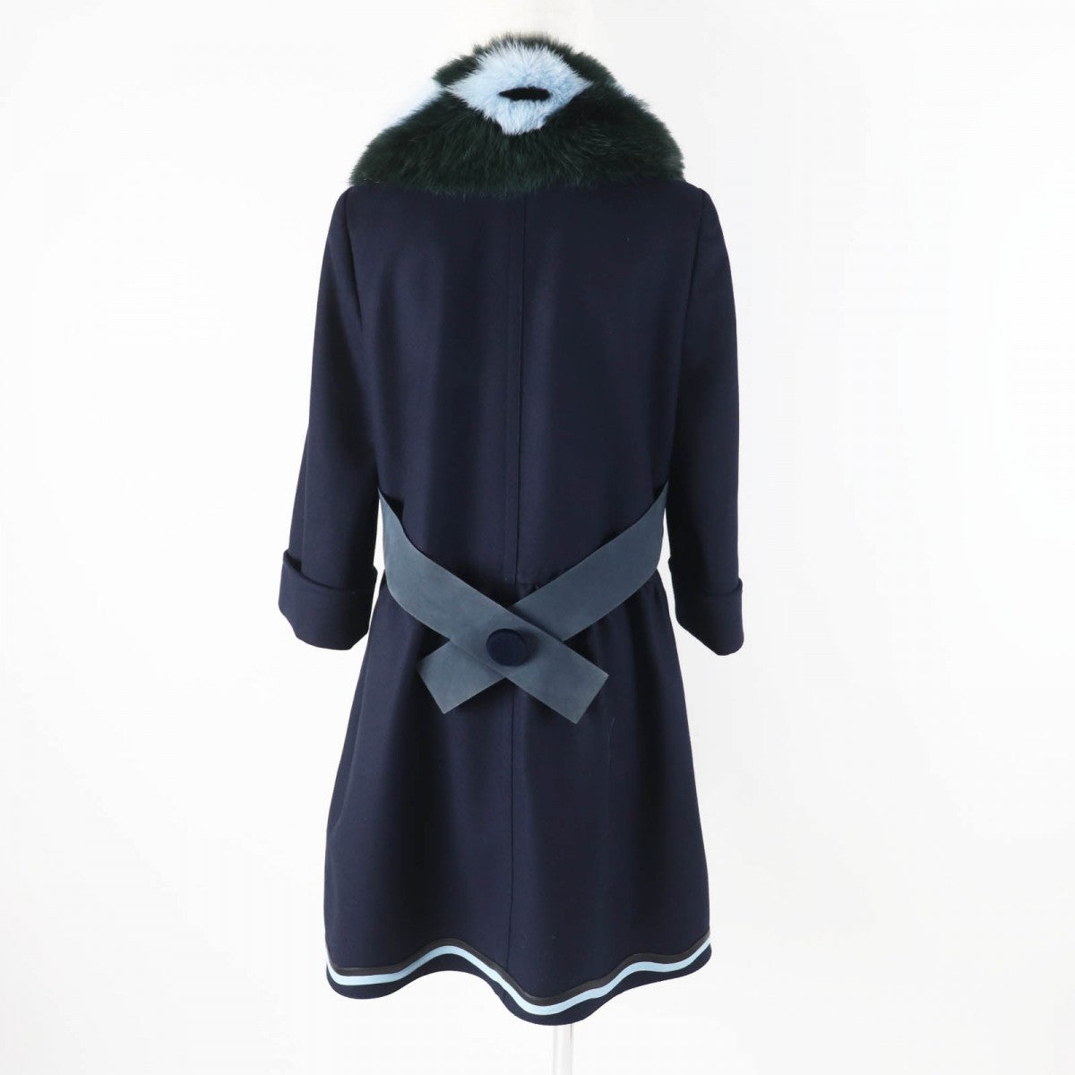 FENDI coat FF8246 Outer: 87% wool, Outer: 10% cashmere, Outer: 3% polyurethane, Lining: 100% silk, Fur: fox Navy Women 40