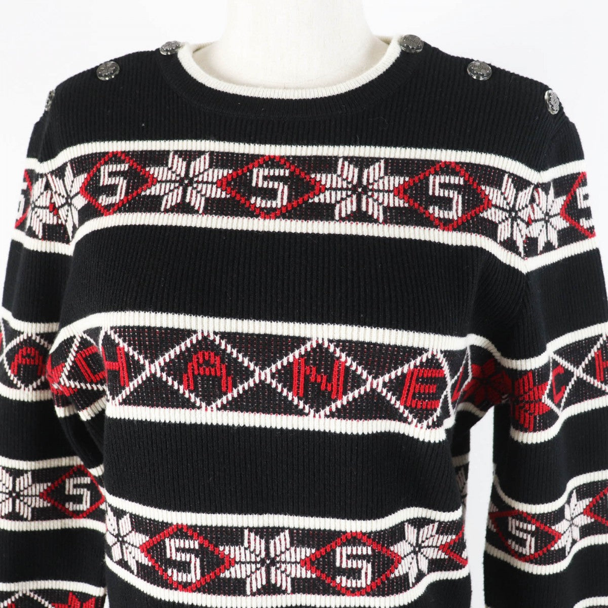 CHANEL one piece 19K P62575 Main: 80% cashmere, Main: 20% polyamide Black red white Women 42