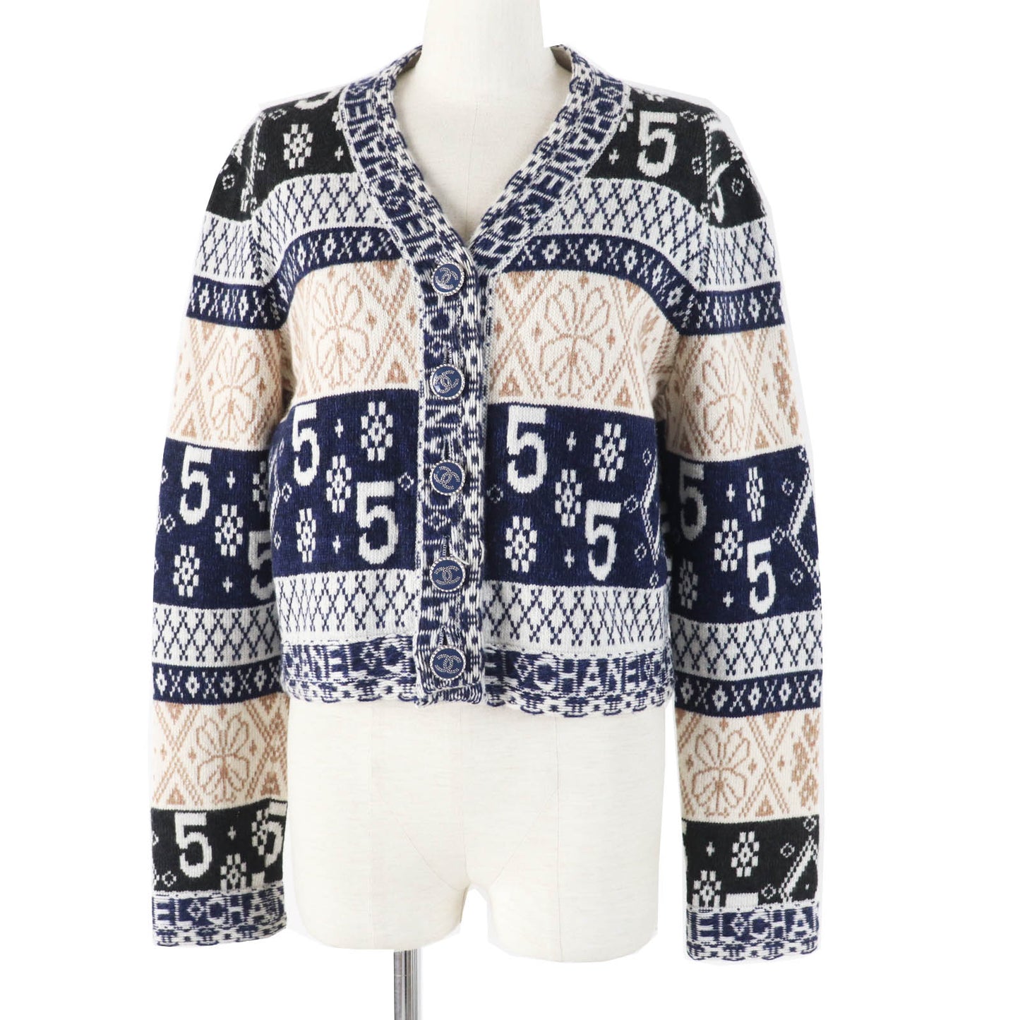 Chanel Cashmere Logo Print Cardigan Classic Flap Tote
