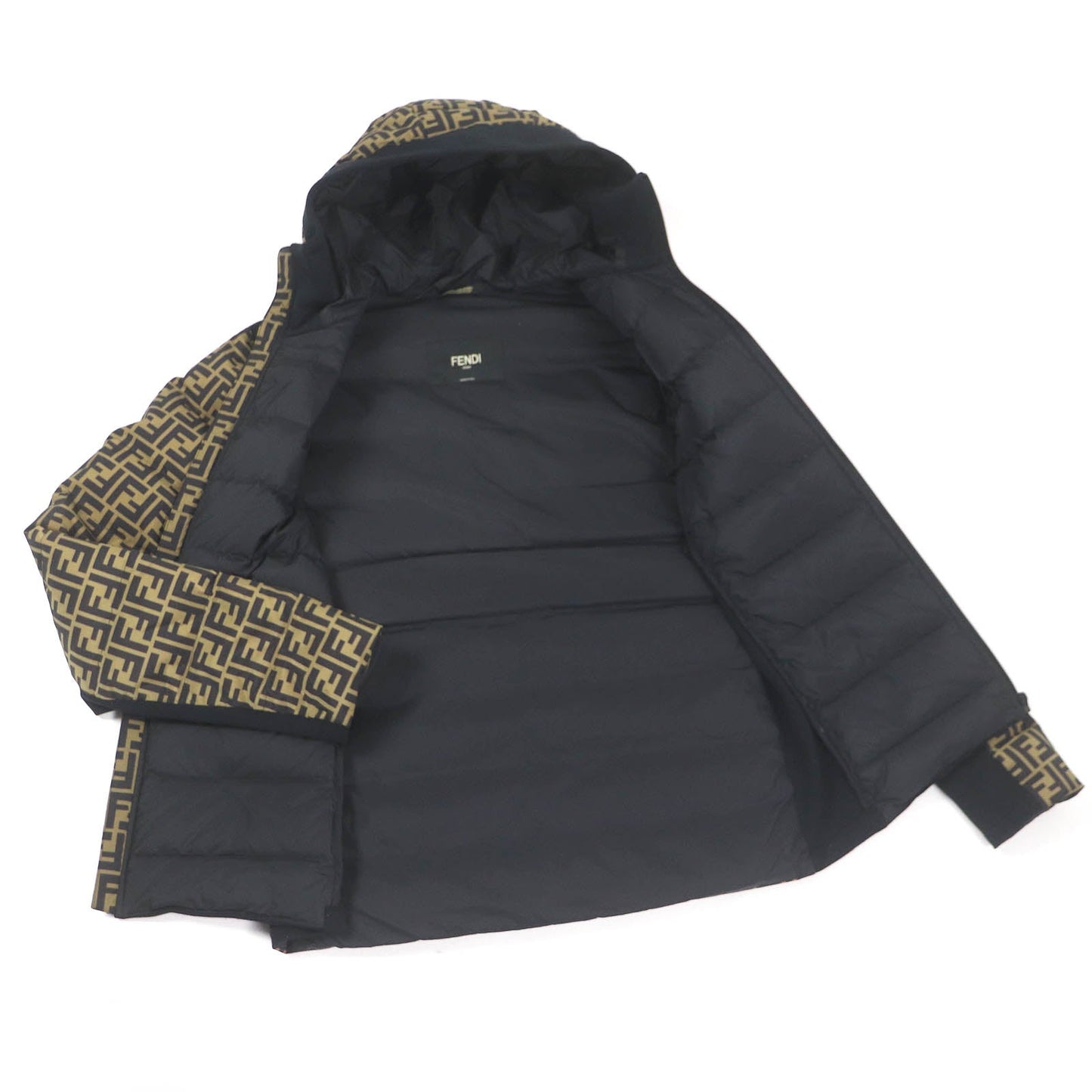 FENDI Down jacket FAA641 Main: 92% nylon, 8% polyurethane, 52% cotton, 48% polyester, lining: 100% nylon Brown black mens 46