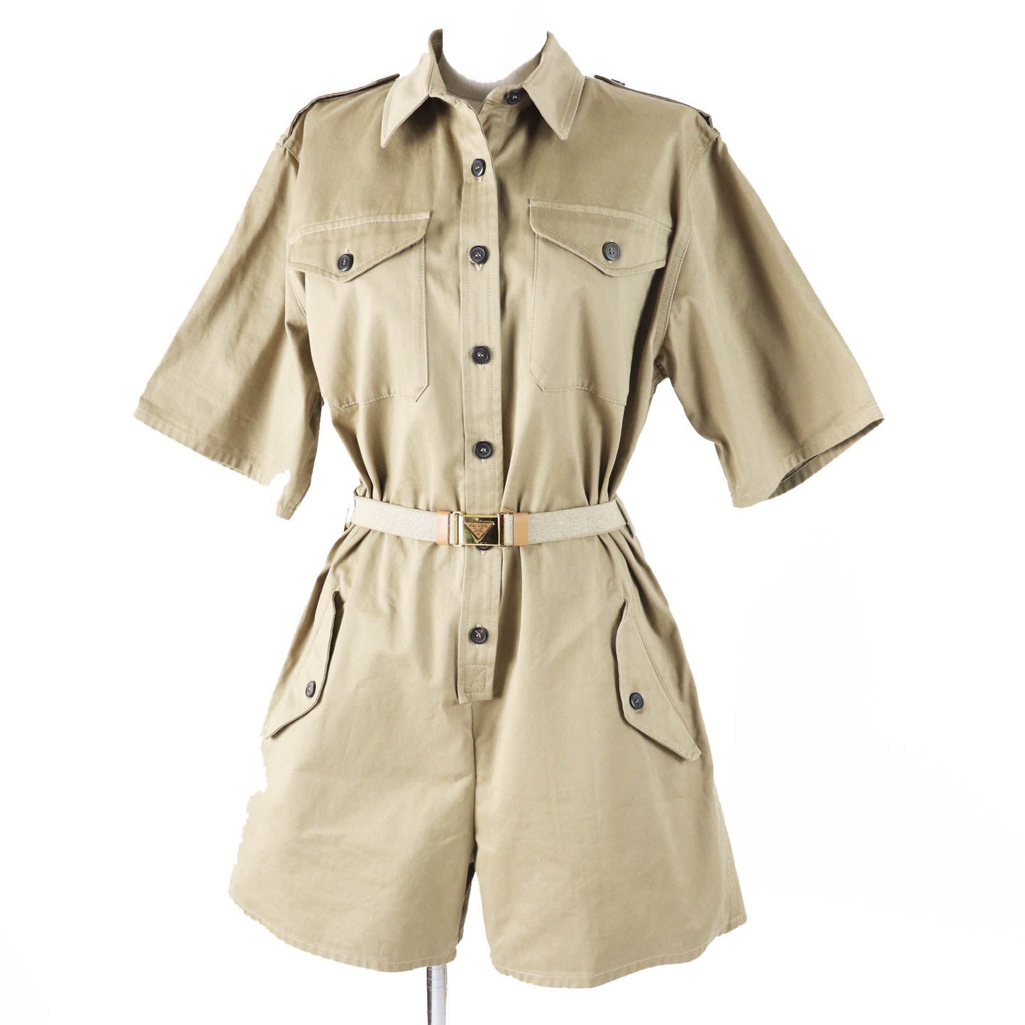 PRADA Tsunagi P293HT Main: 100% cotton, part: 74% linen, part: 26% elastane, leather part: calf leather Beige type Women 36