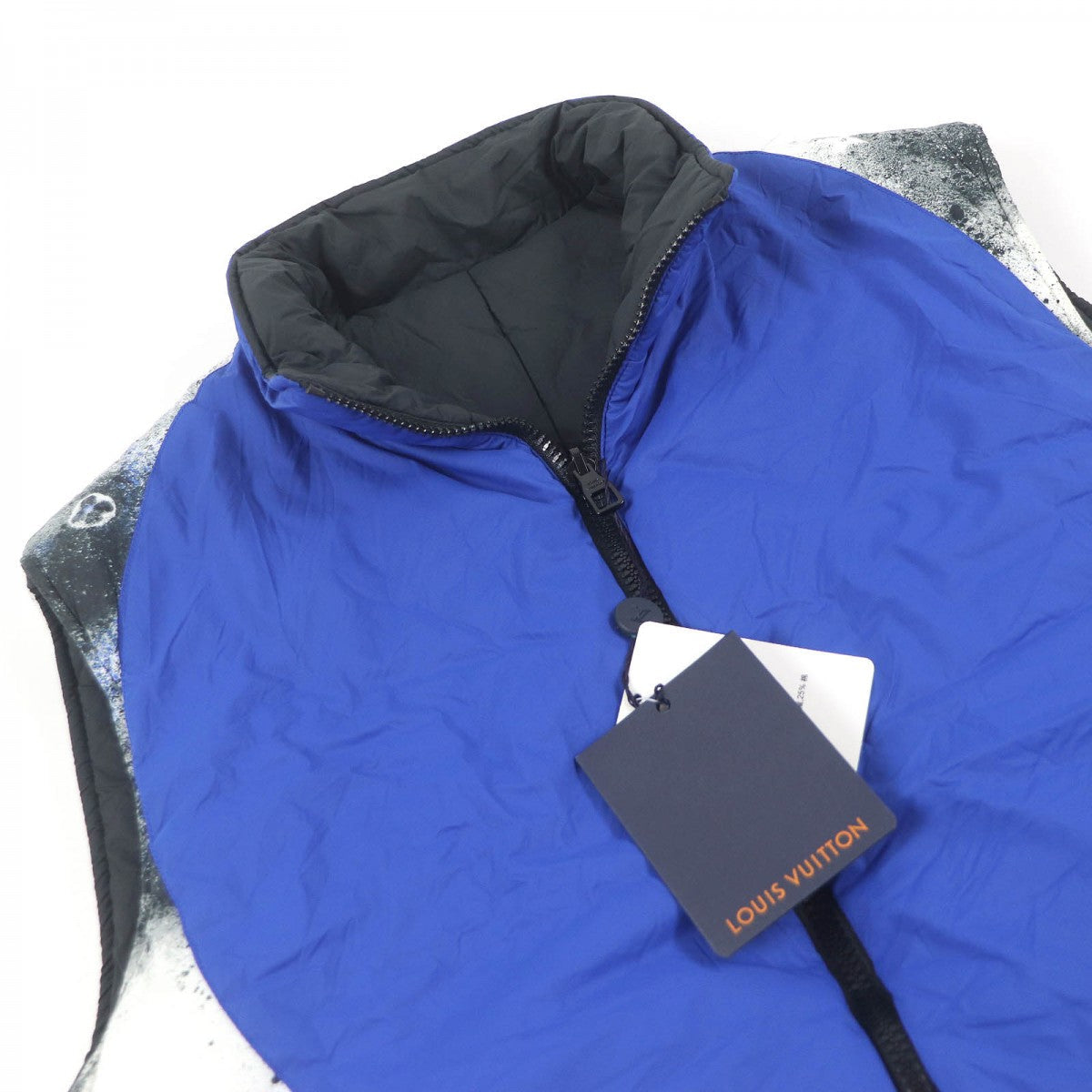 LOUIS VUITTON Vest Main: 100% nylon, Filling: 75% nylon, Filling: 25% cotton, Part: 100% nylon Black blue mens 46