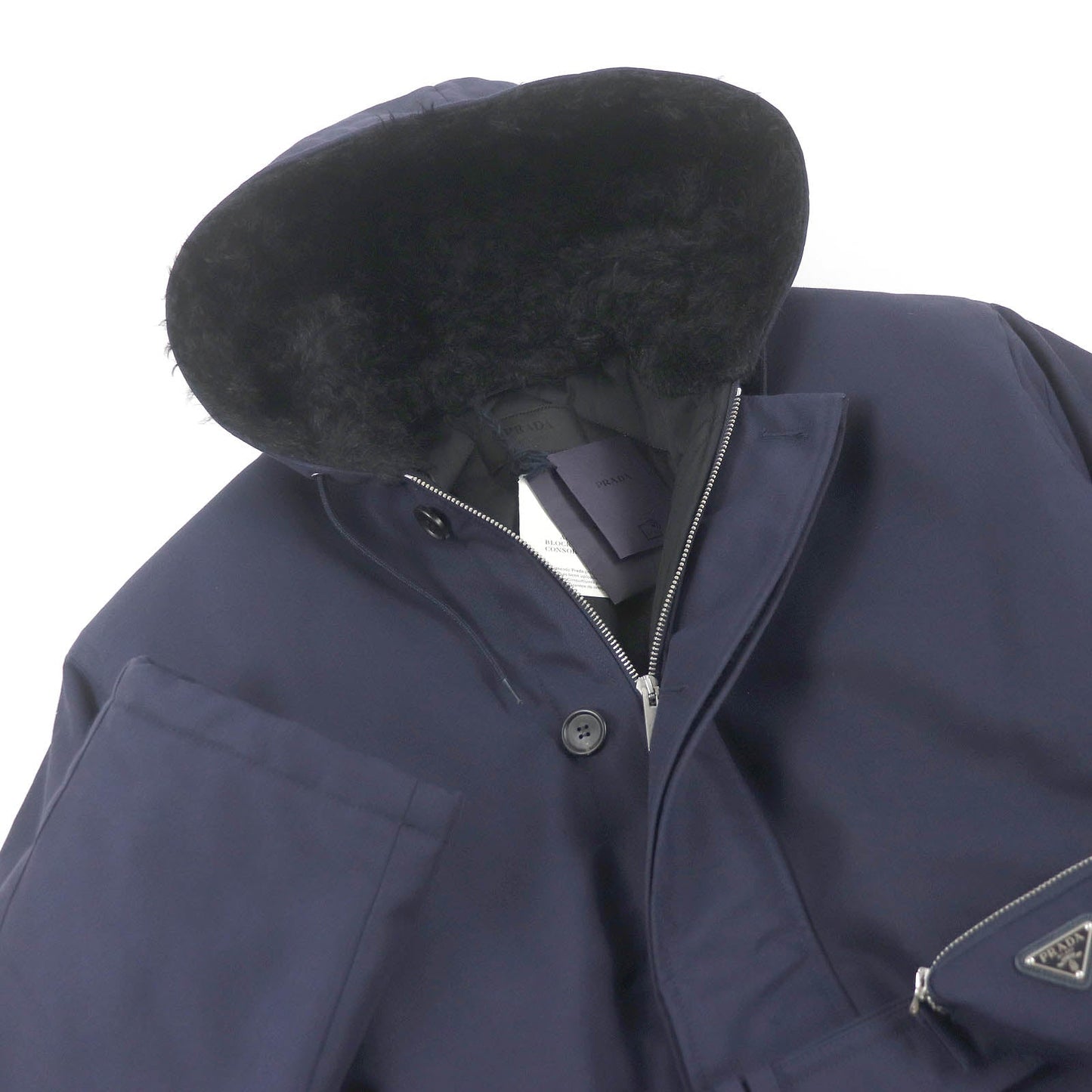 PRADA Mod coat SGO132 Outer: 51% polyamide (nylon), Outer: 49% cotton, Lining: 100% recycled polyamide, Part: 64% mohair, Part: 36% cotton Navy mens L