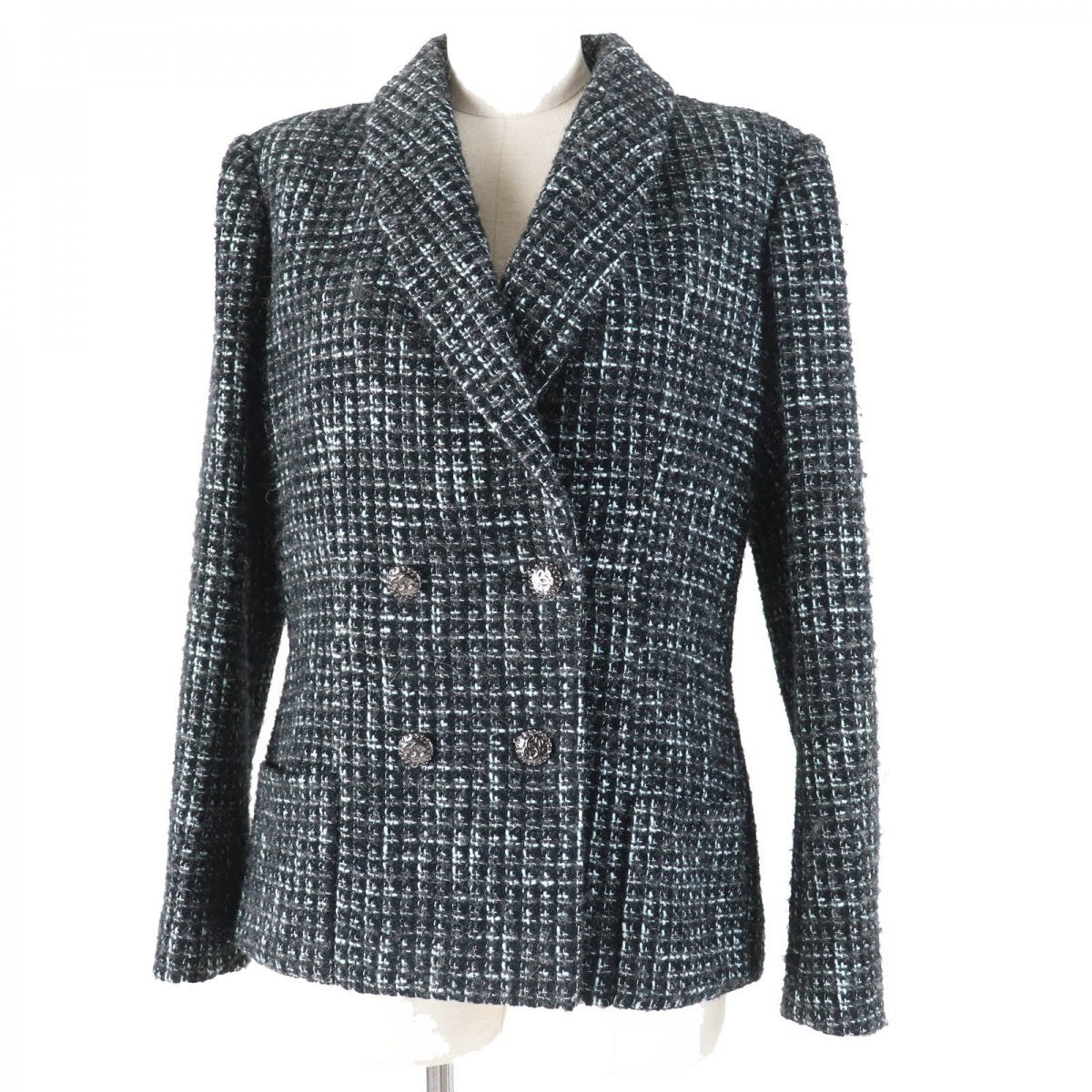 CHANEL tailored jacket 22B P73315 Outer material: 67% cotton, Outer material: 14% polyamide (nylon), Outer material: 13% wool, Outer material: 3% alpaca, Outer material: 3% polyester black turquoise Women 38
