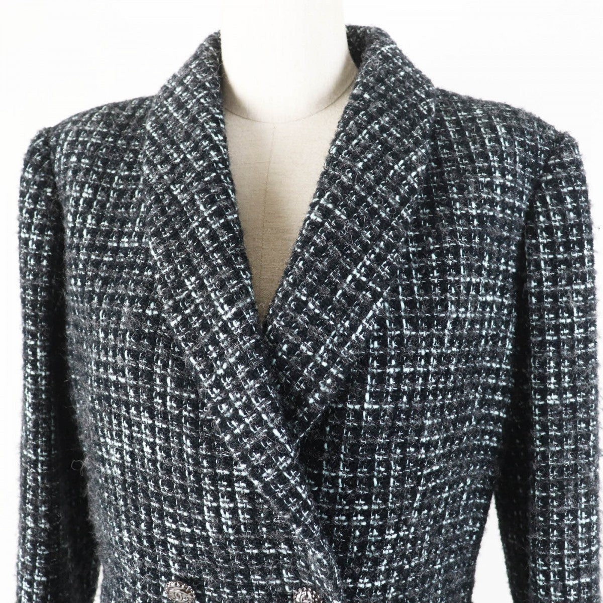 CHANEL tailored jacket 22B P73315 Outer material: 67% cotton, Outer material: 14% polyamide (nylon), Outer material: 13% wool, Outer material: 3% alpaca, Outer material: 3% polyester black turquoise Women 38