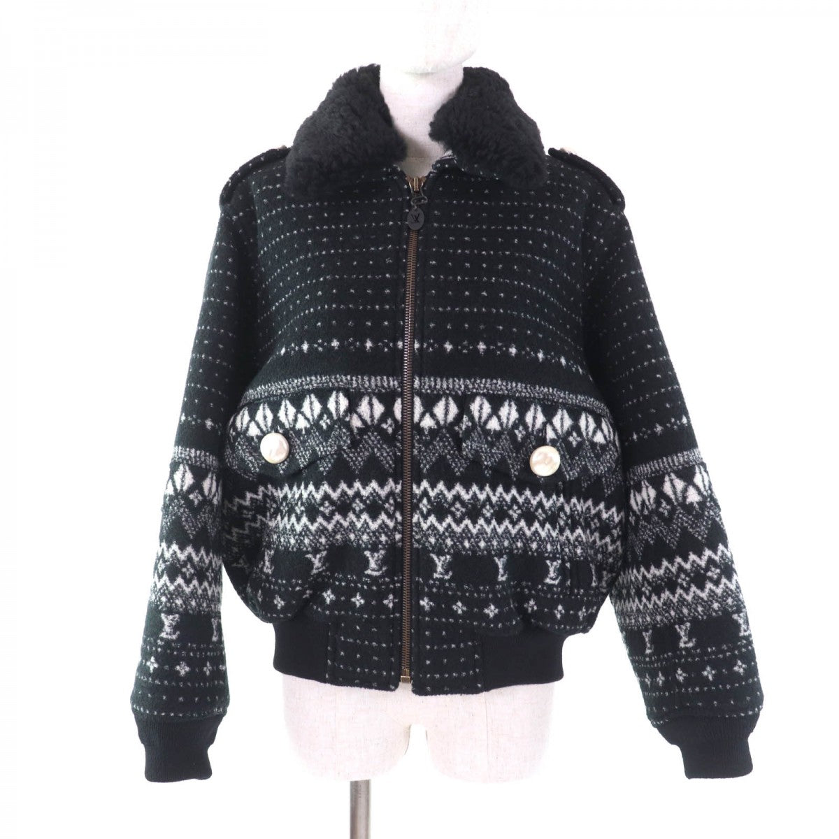 LOUIS VUITTON Jacket Outer: 93% wool, Outer: 7% nylon, Lining: 32% polyester, Lining: 30% rayon, Lining: 27% cupra, Part: 11% nylon, 1% polyurethane black Women 34