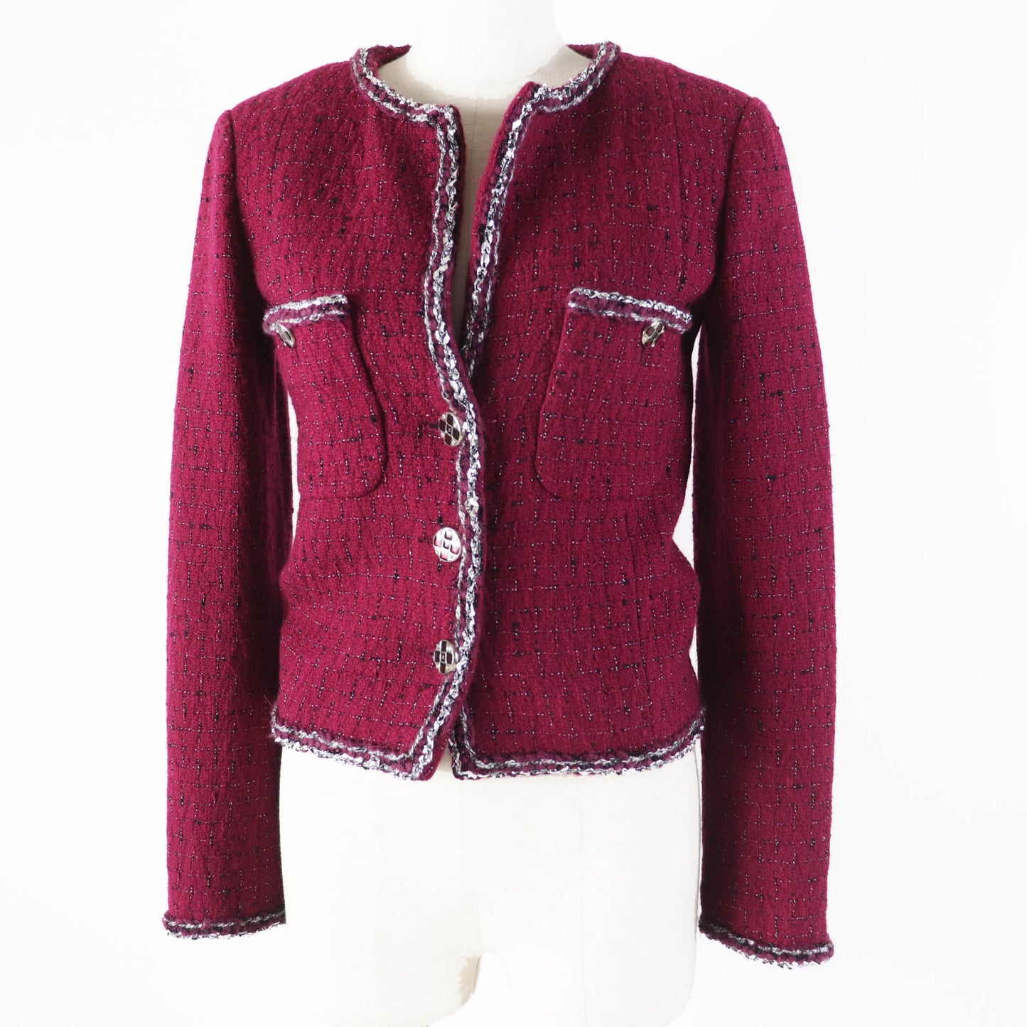 Chanel Wool Viscose Jacket Burgundy Black White Classic Flap Tote