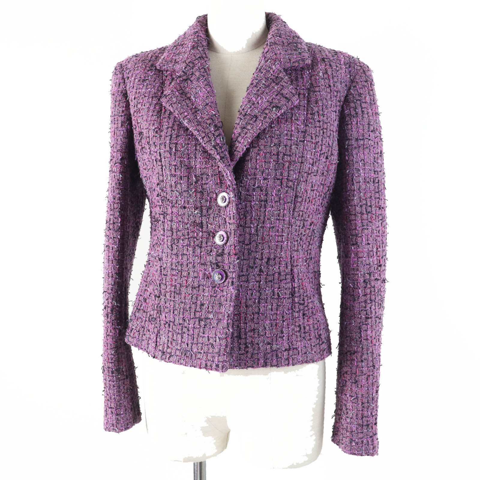 Chanel Tweed Jacket Purple 36 Women Classic Flap Tote