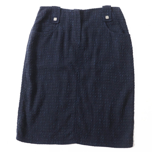 Chanel Wool Cotton Tweed Skirt Navy Black 40 Classic Flap Tote