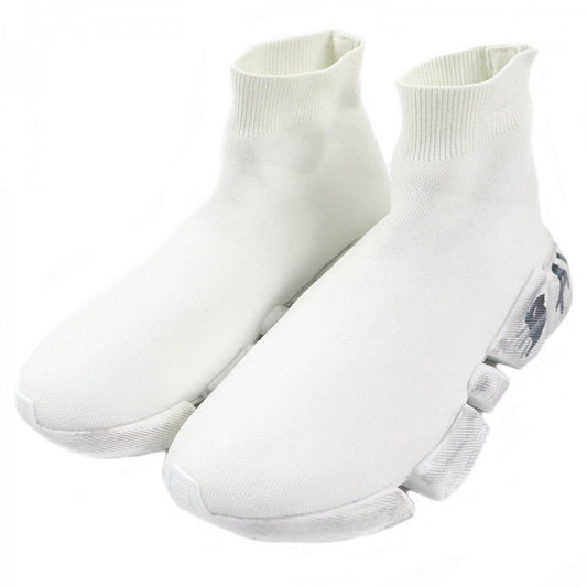BALENCIAGA High cut sneakers 92% polyester, 8% spandex white Recycled knit Speed 2.0 Full Clear Sole Graffiti mens 38