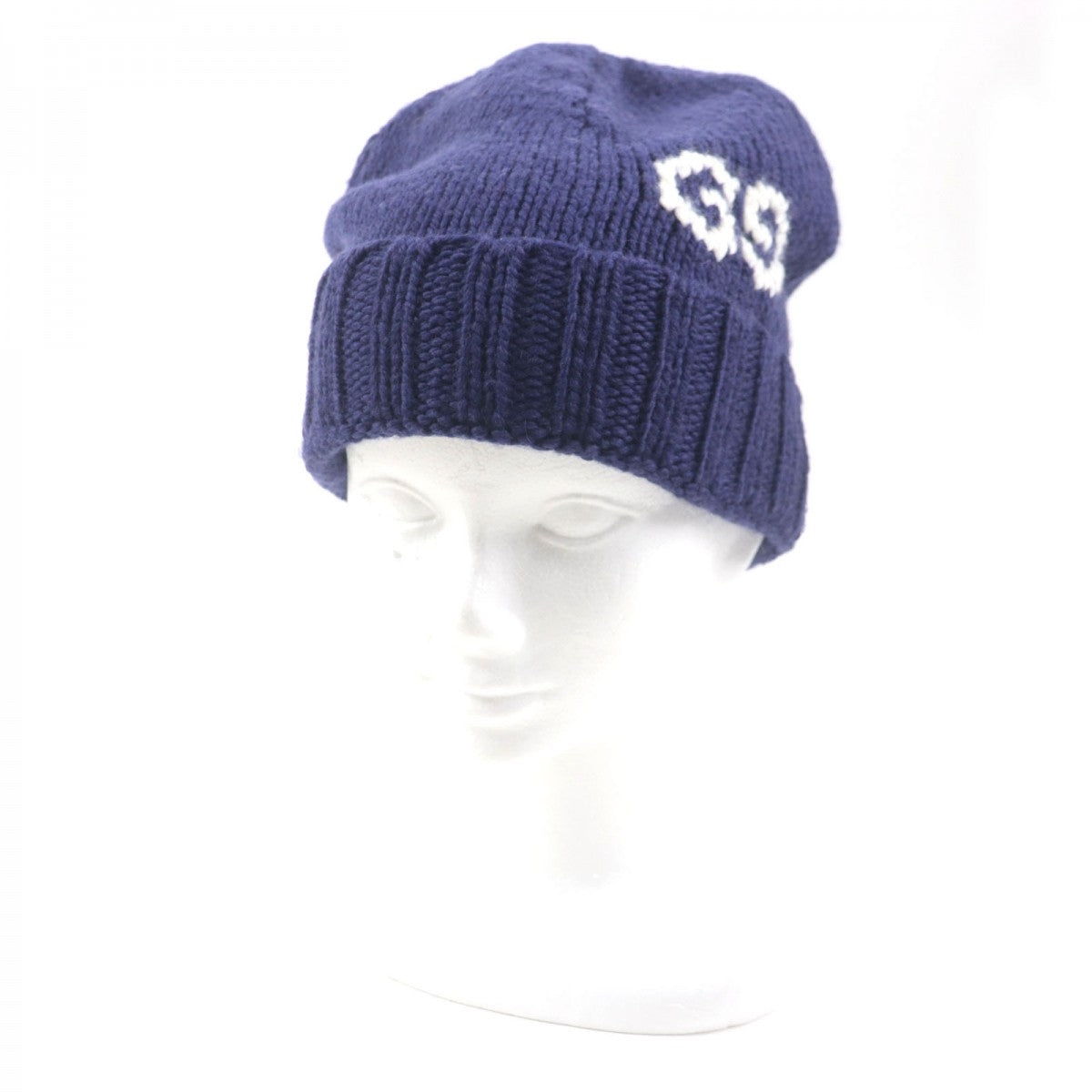 GUCCI Knit cap 602886 Main: 100% wool Navy GG LOGO KNIT BAENIE mens M
