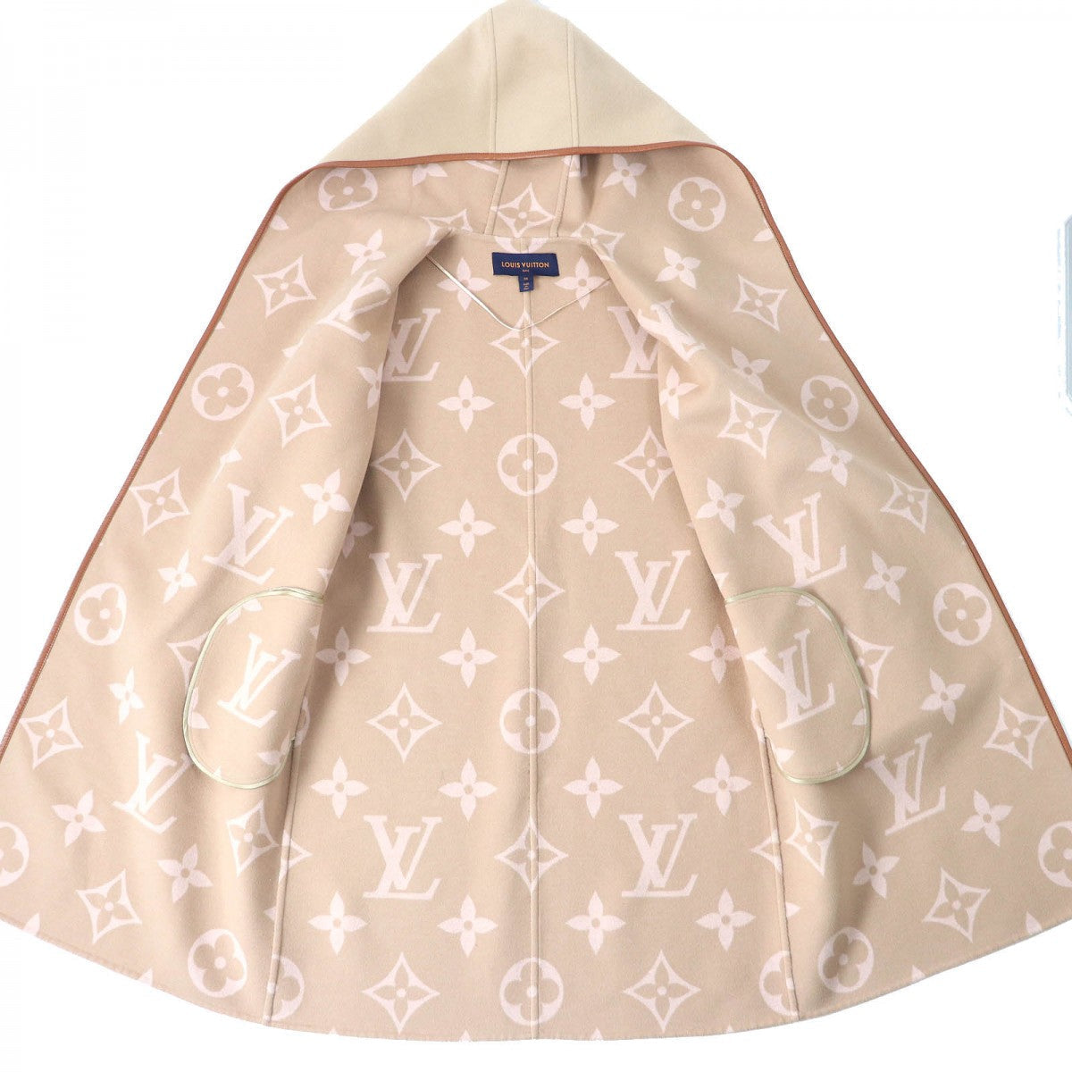 LOUIS VUITTON coat Outer: 99% wool, Outer: 1% silk, Lining: 53% rayon, Lining: 47% cupra, Leather part: sheepskin beige Women 38